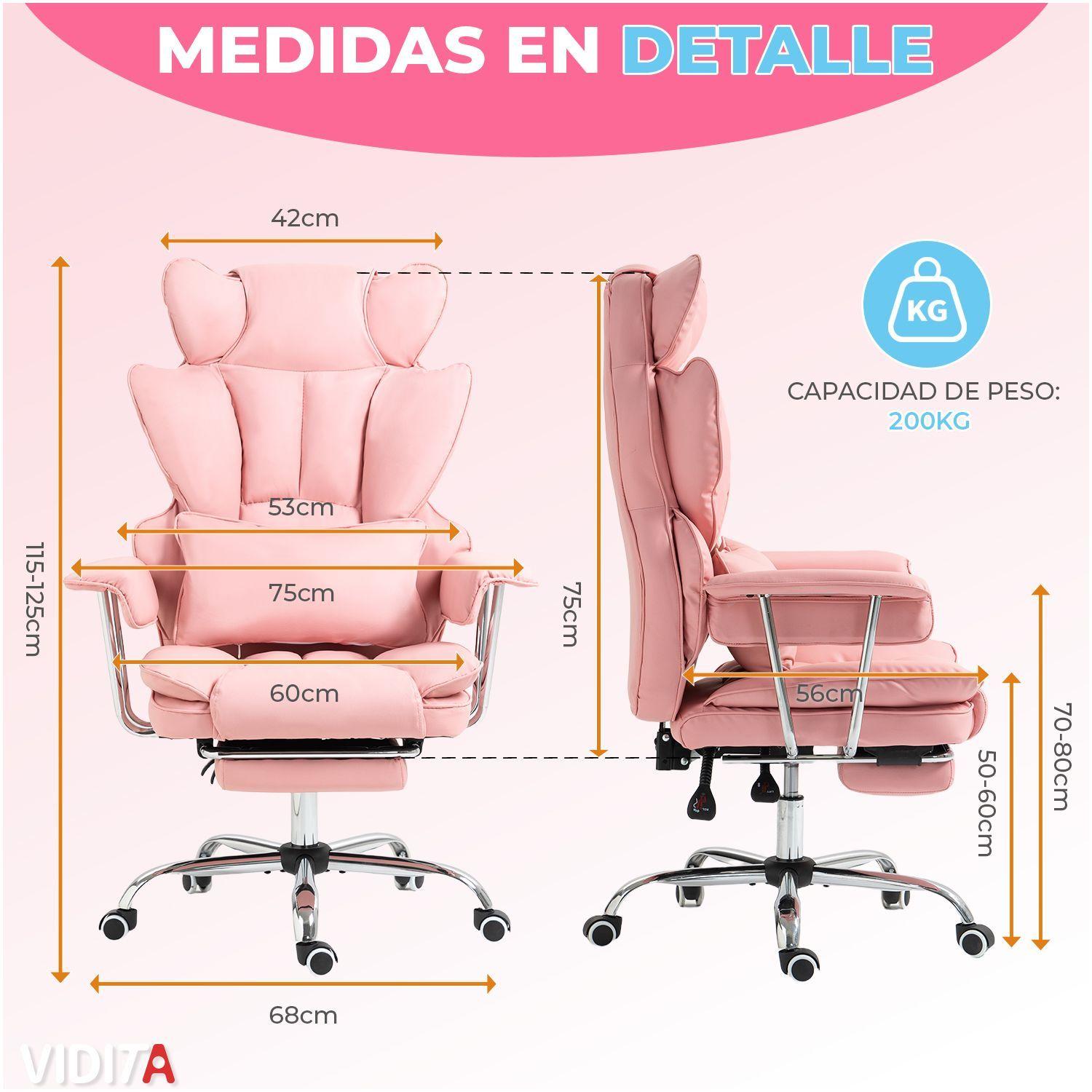 Silla Escritorio Ejecutiva Emilio Premium Oficina Pu Rosado Rosa Cuero Sint tico Marca Vidita-9