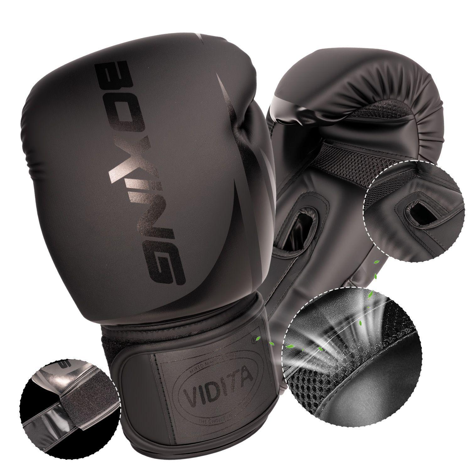 Guantes De Boxeo Profesionales Unisex Con Velcro 14oz Vidita 14oz Negro-0
