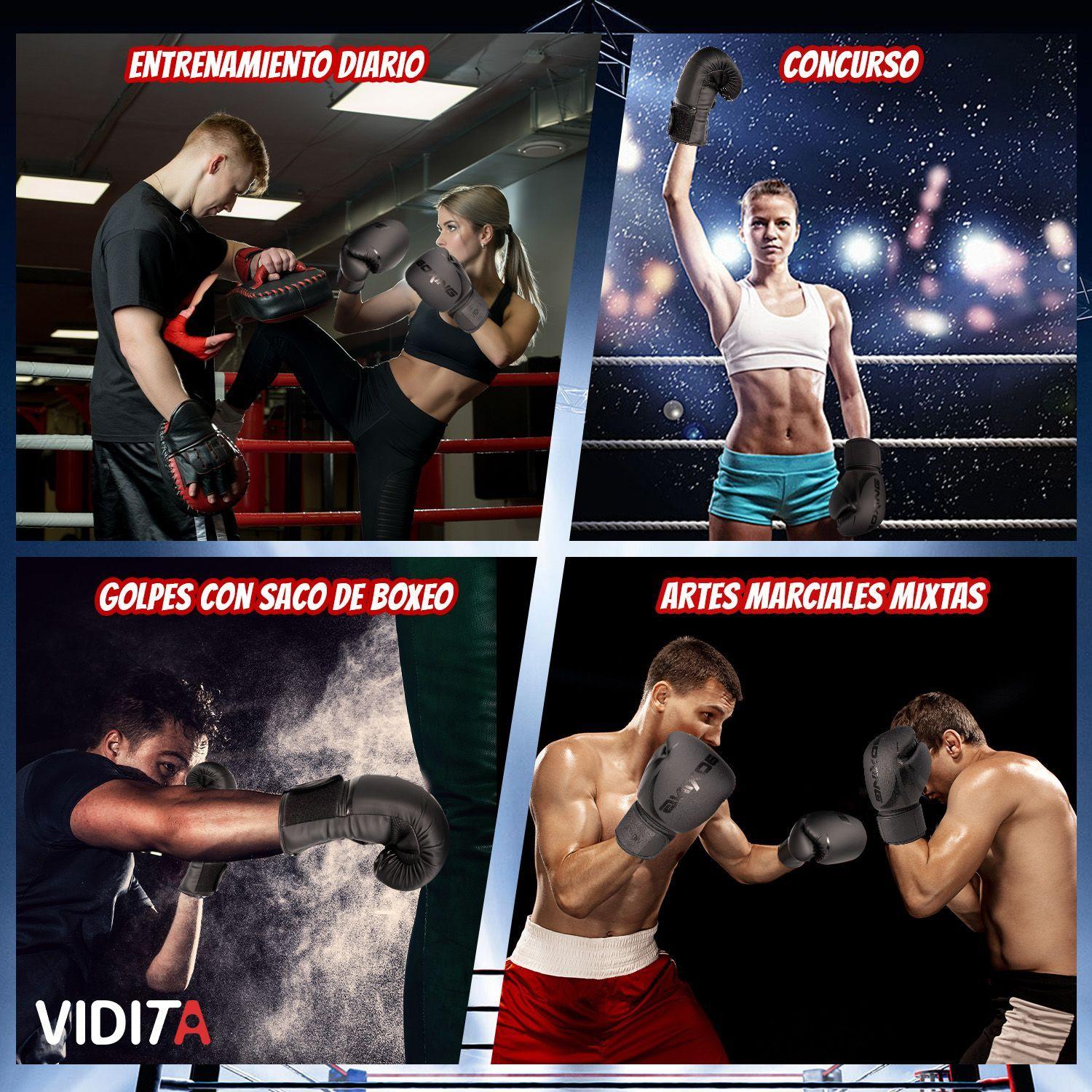 Guantes De Boxeo Profesionales Unisex Con Velcro 14oz Vidita 14oz Negro-2