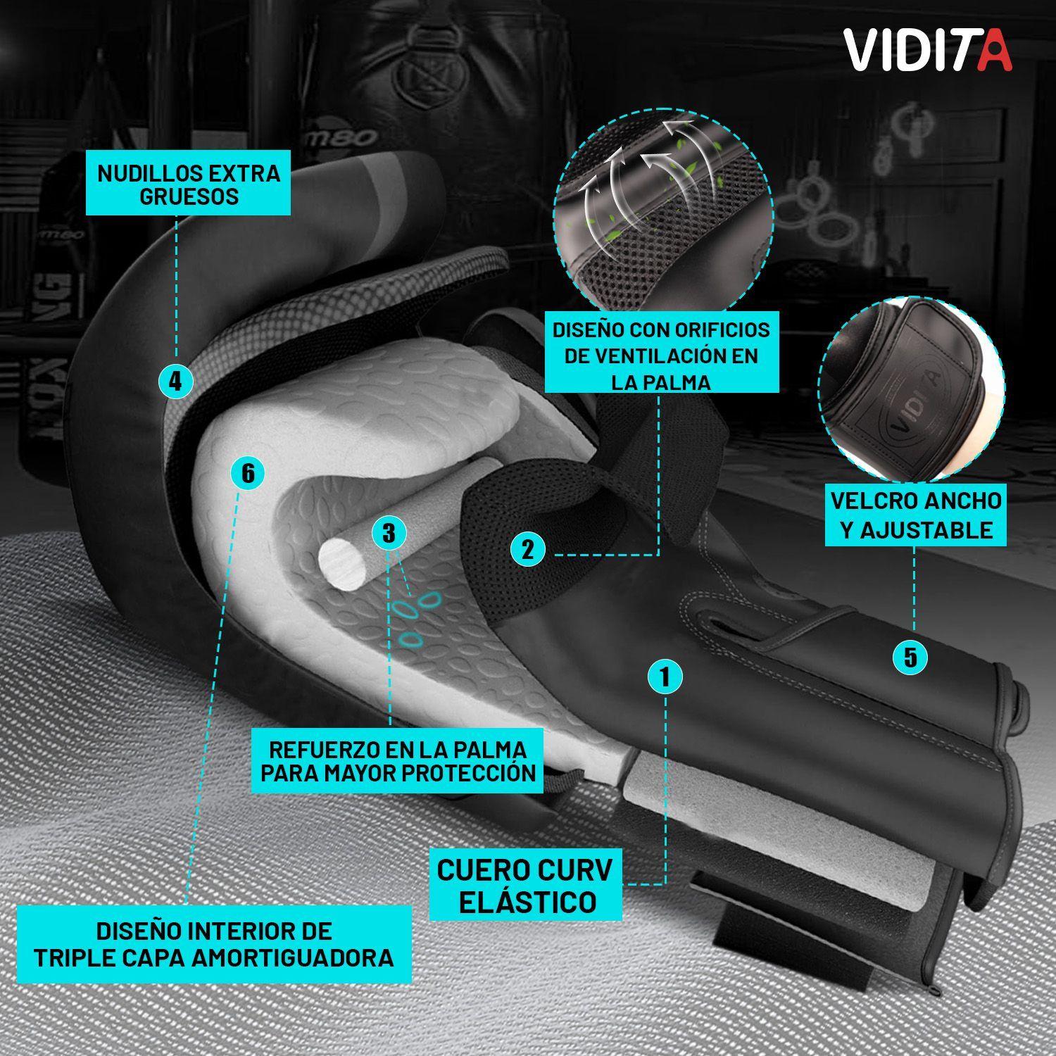 Guantes De Boxeo Profesionales Unisex Con Velcro 14oz Vidita 14oz Negro-7