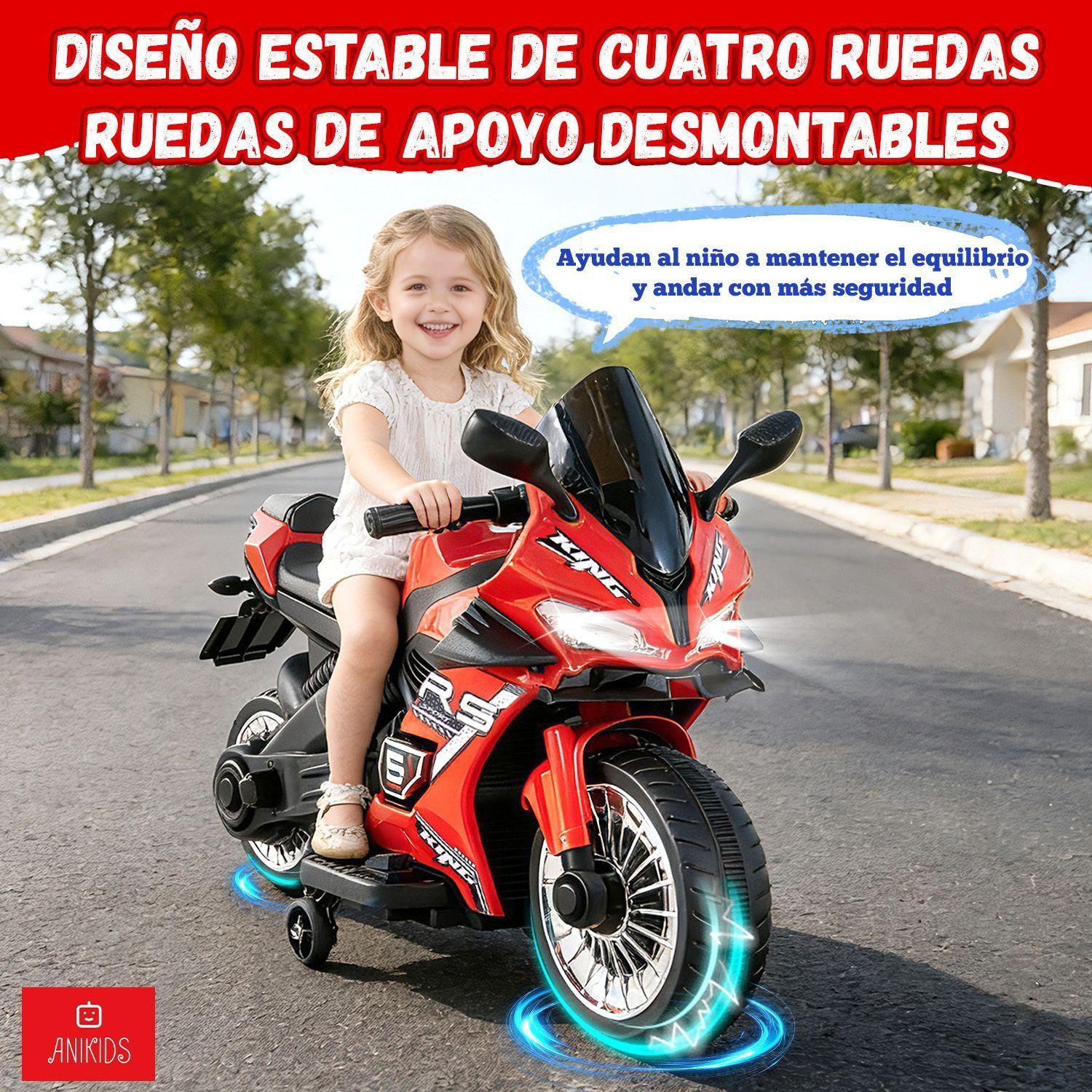 Moto Electrico Para Ninos Ninas 6v Con 4 Ruedas Luz Musica Color Rojo con Negro-4