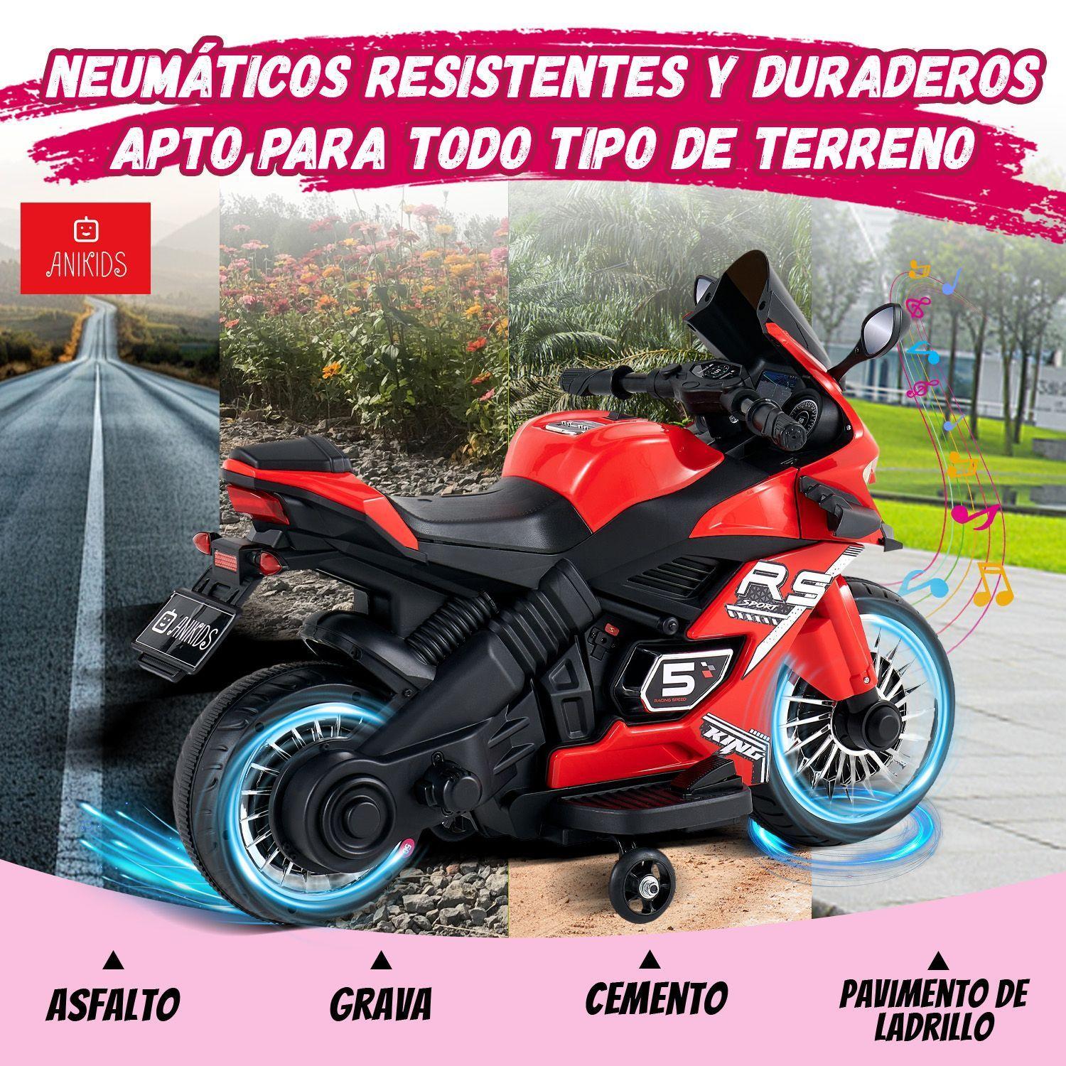 Moto Electrico Para Ninos Ninas 6v Con 4 Ruedas Luz Musica Color Rojo con Negro-5