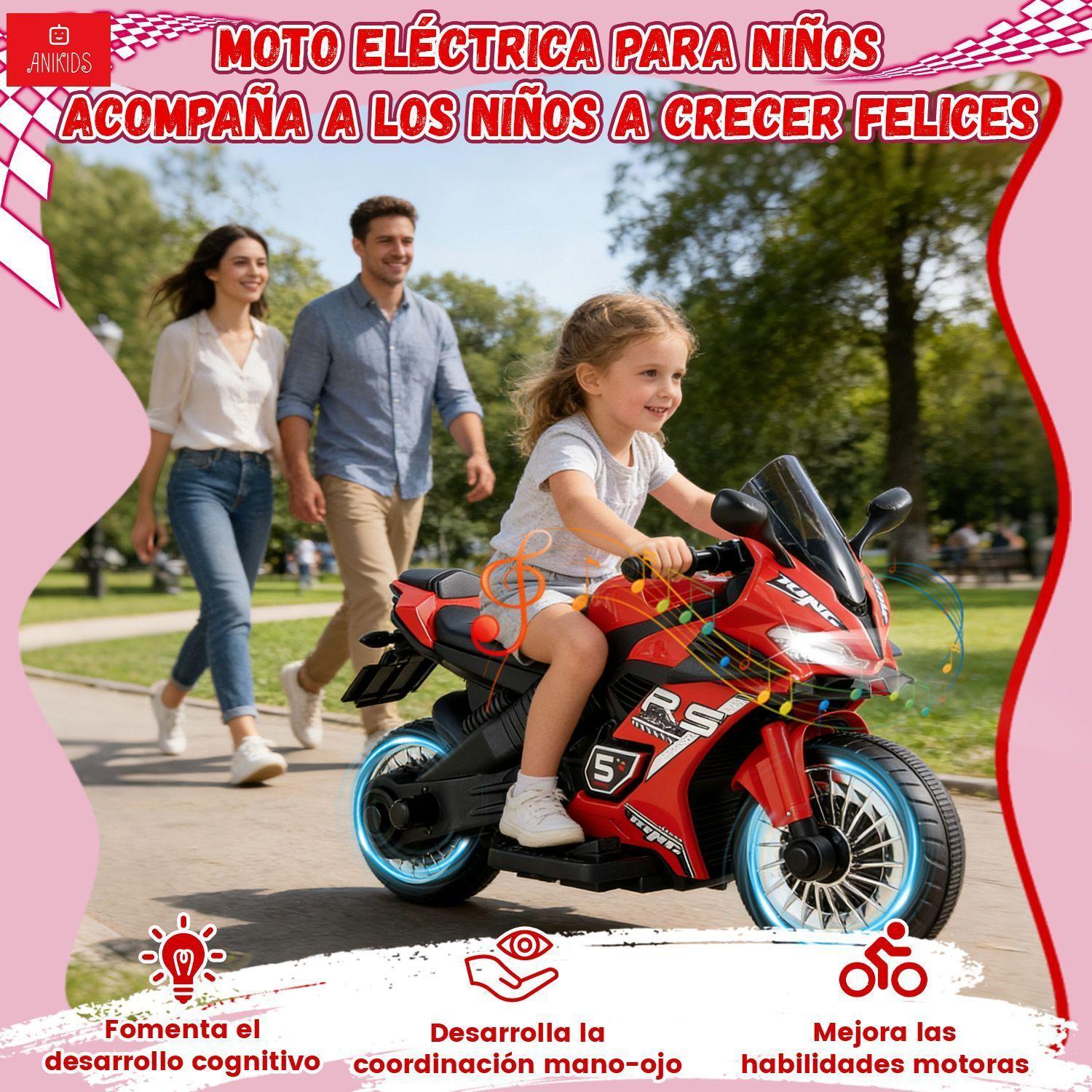 Moto Electrico Para Ninos Ninas 6v Con 4 Ruedas Luz Musica Color Rojo con Negro-6