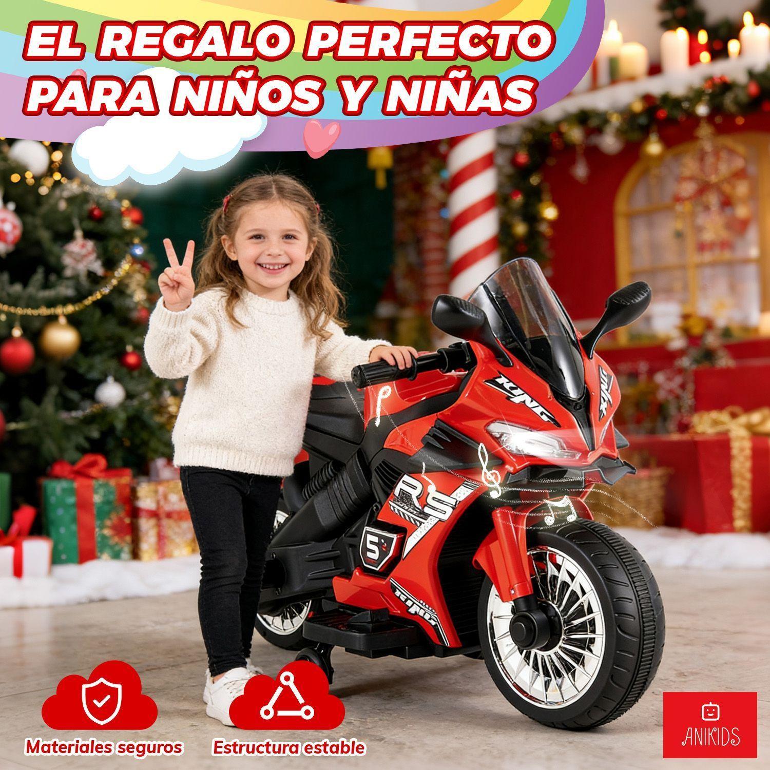 Moto Electrico Para Ninos Ninas 6v Con 4 Ruedas Luz Musica Color Rojo con Negro-7