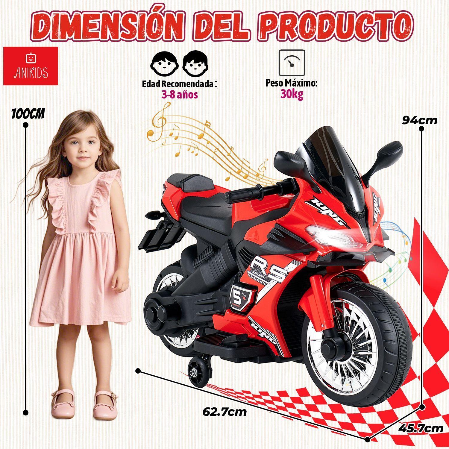 Moto Electrico Para Ninos Ninas 6v Con 4 Ruedas Luz Musica Color Rojo con Negro-8