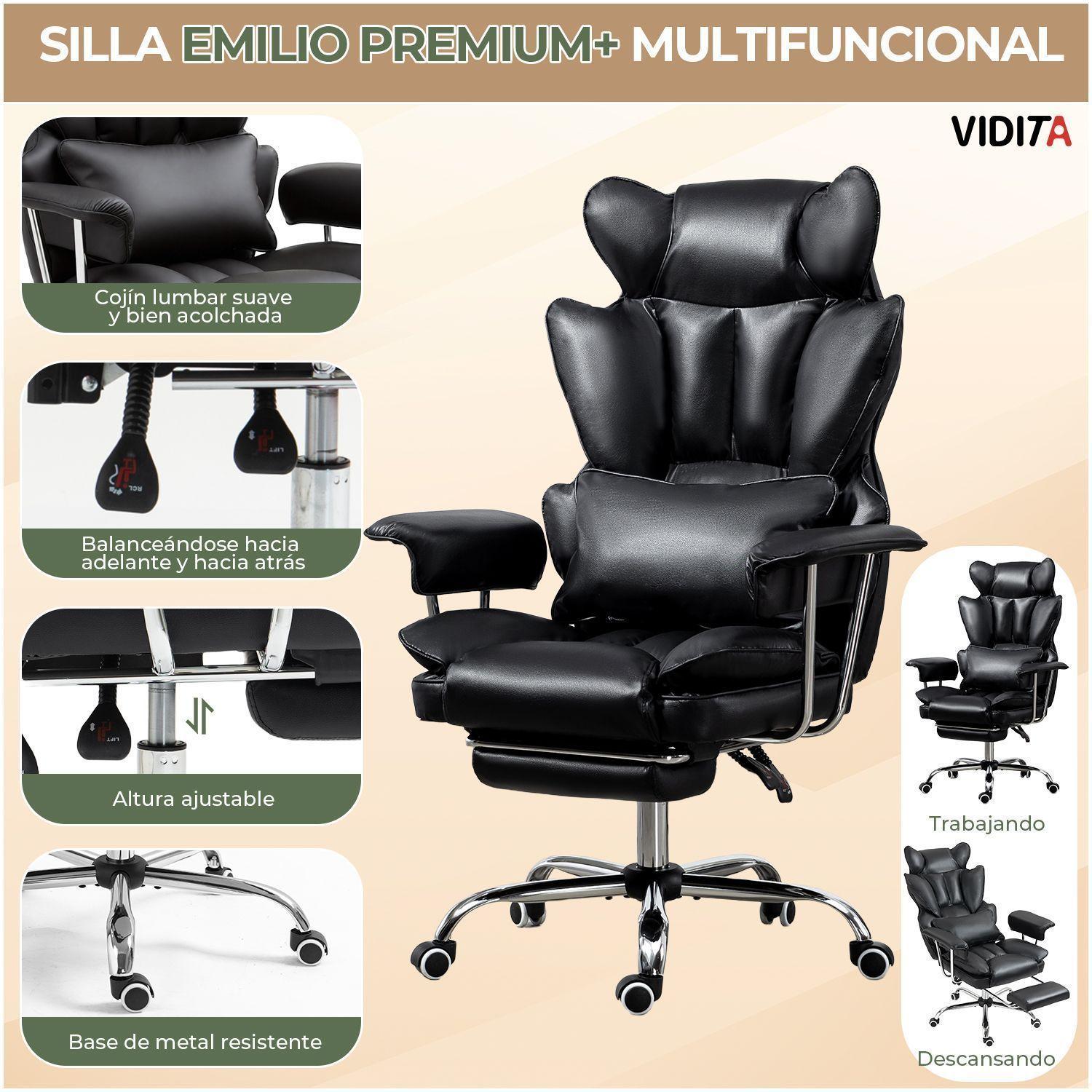 Silla Escritorio Ejecutiva Emilio Premium+ Oficina Pu Negro-7