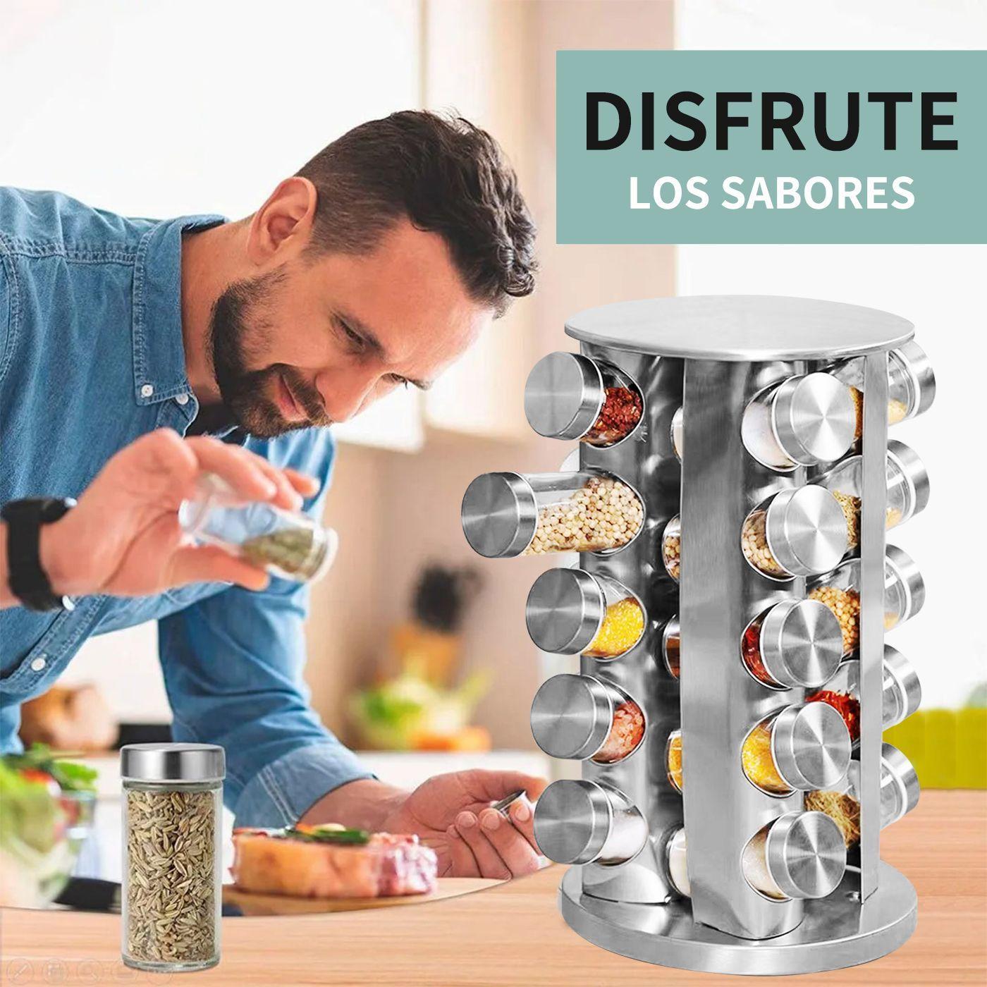Condimenteros Especiero Giratorio 20 Frascos Con Etiquetas-4