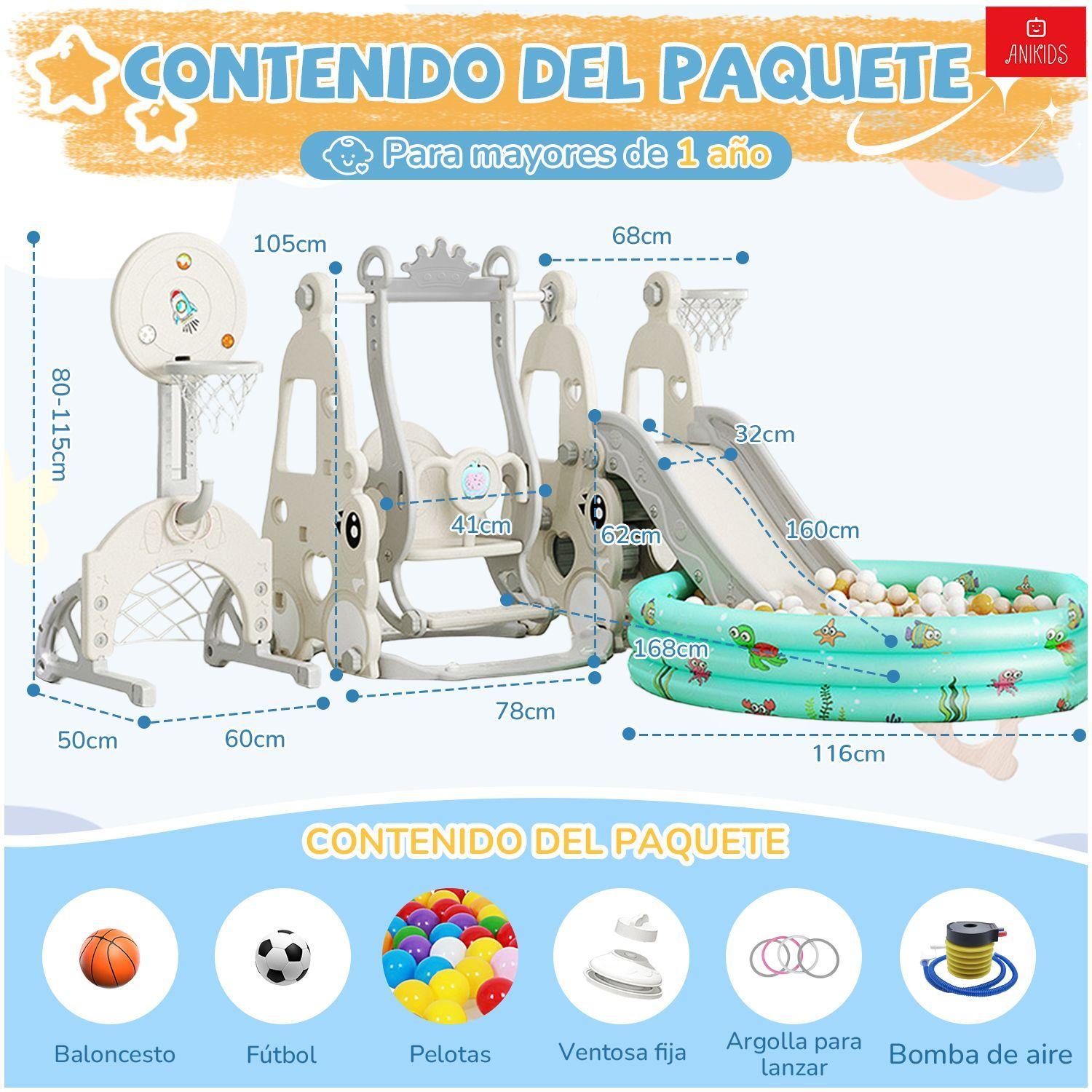 7 En 1 Parque Resbalin Columpio Juego Infantil Con Piscina-9