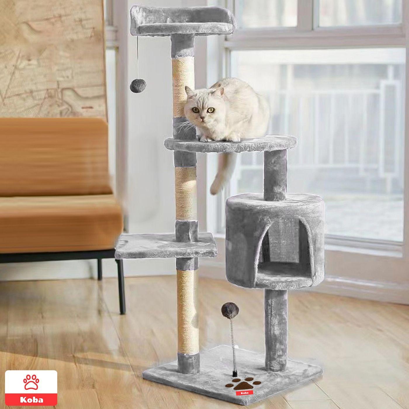 Rascador Arbol Para Gatos Caseros Torre Yute 116cm Gris-3