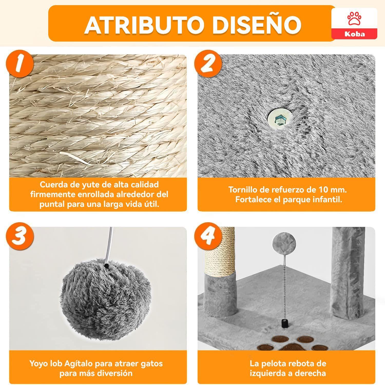 Rascador Arbol Para Gatos Caseros Torre Yute 116cm Gris-4