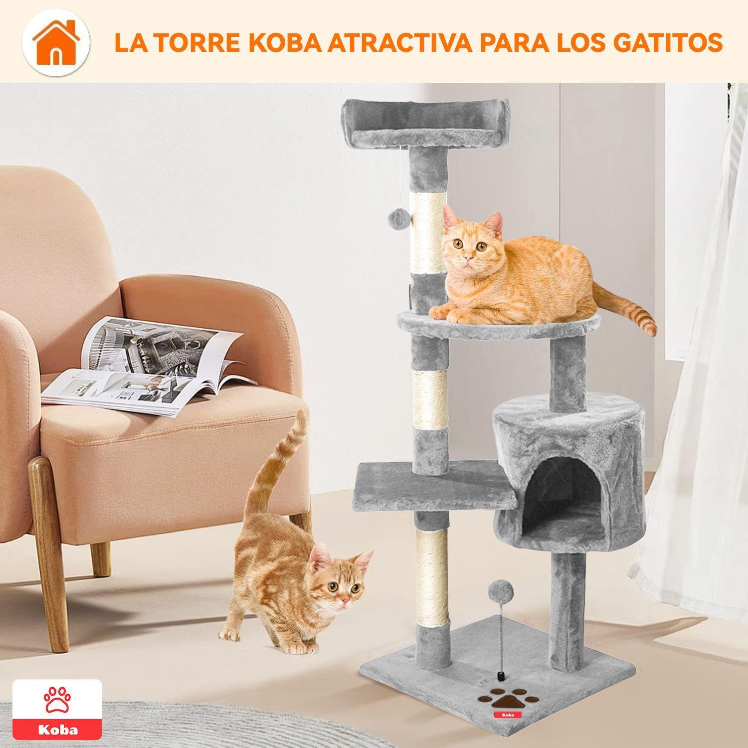 Rascador Arbol Para Gatos Caseros Torre Yute 116cm Gris-5