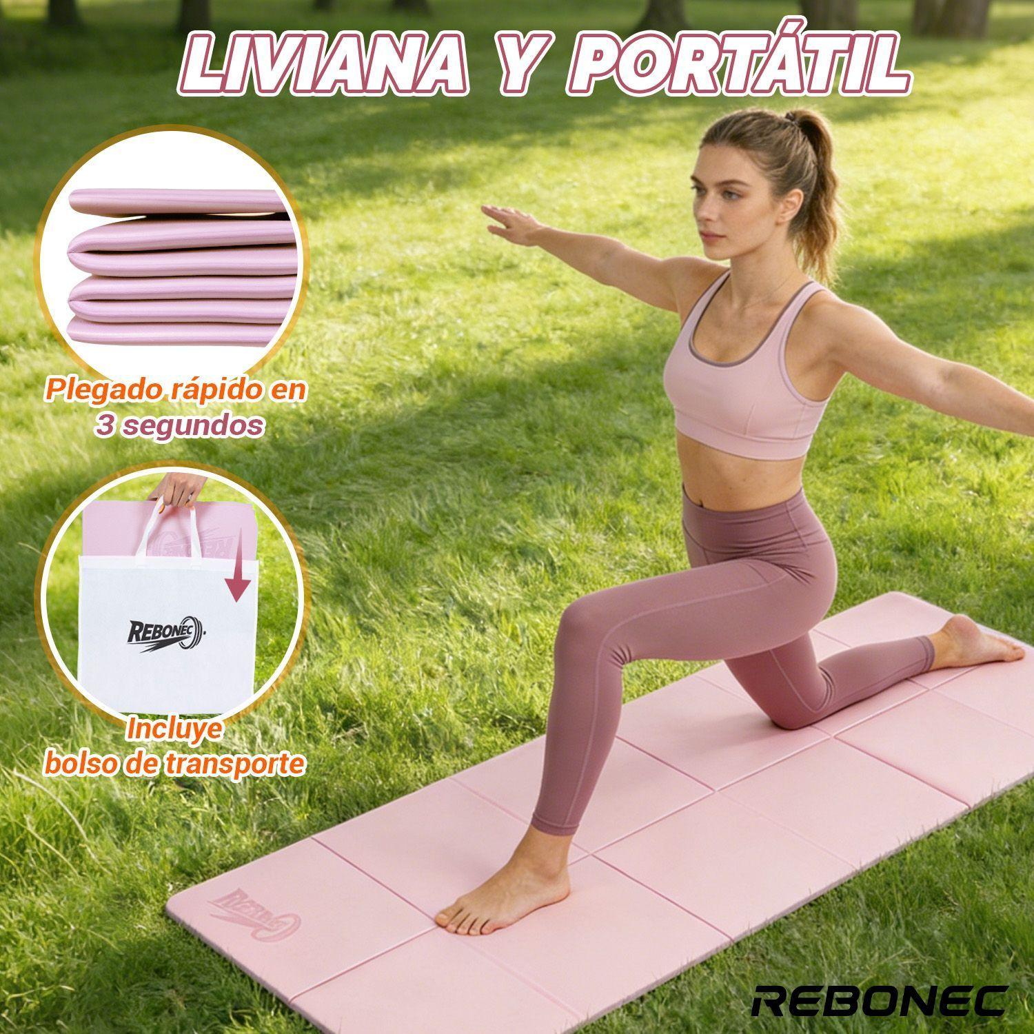 Colchoneta Mat Yoga Deportiva Plegable Tpe Grueso 8mm Bolso Rosa-5