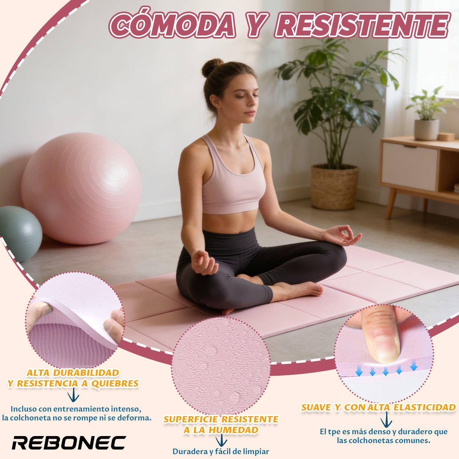 Colchoneta Mat Yoga Deportiva Plegable Tpe Grueso 8mm Bolso Rosa-6