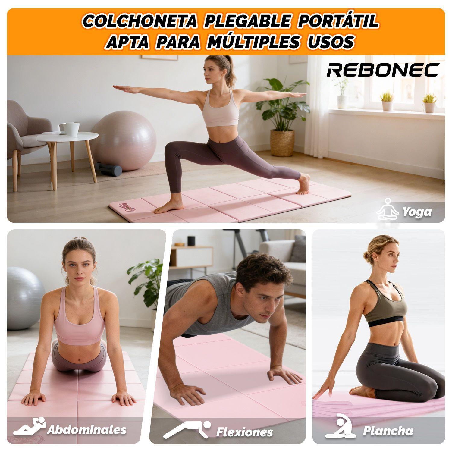 Colchoneta Mat Yoga Deportiva Plegable Tpe Grueso 8mm Bolso Rosa-7