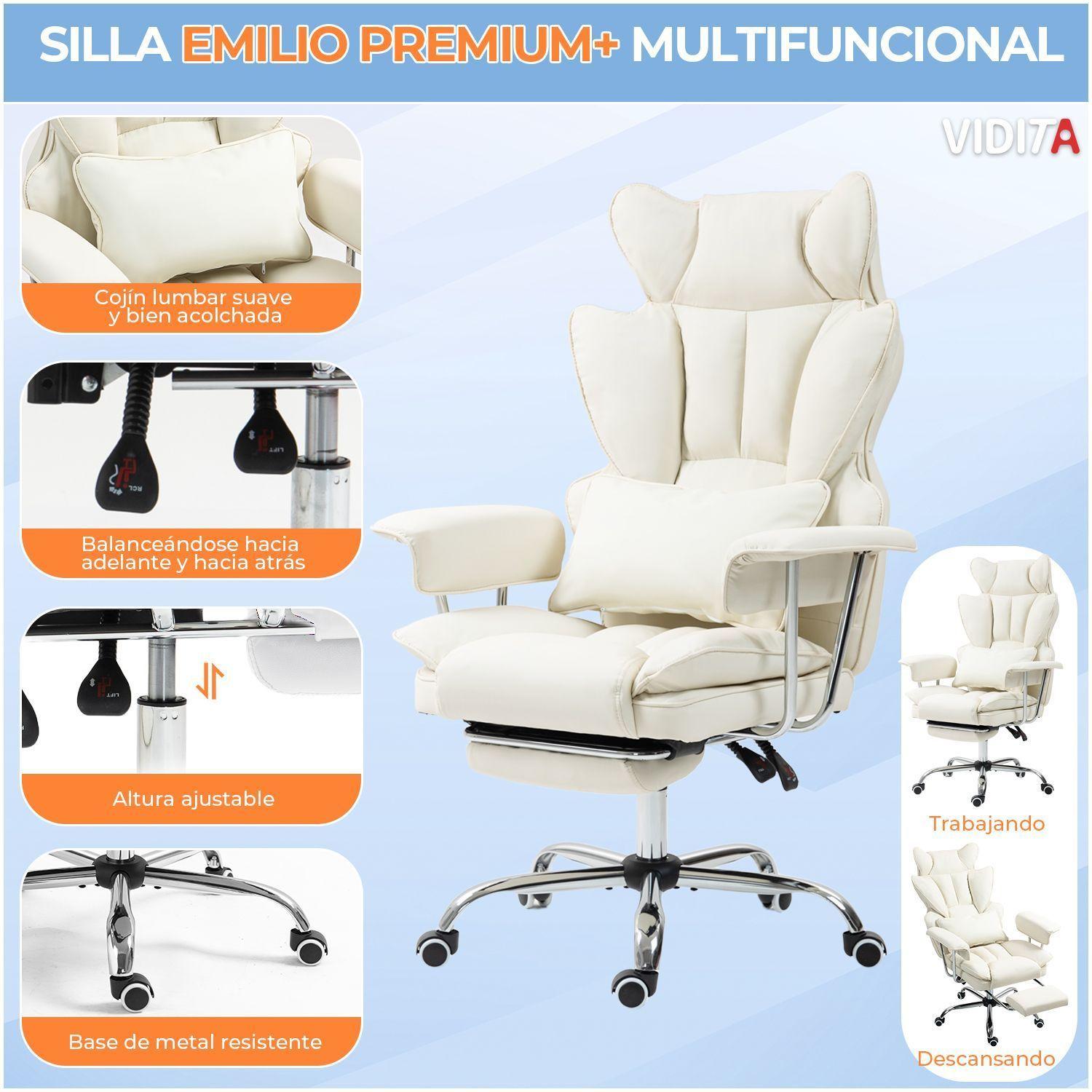 Silla Escritorio Ejecutiva Emilio Premium+ Oficina Pu Beige-7