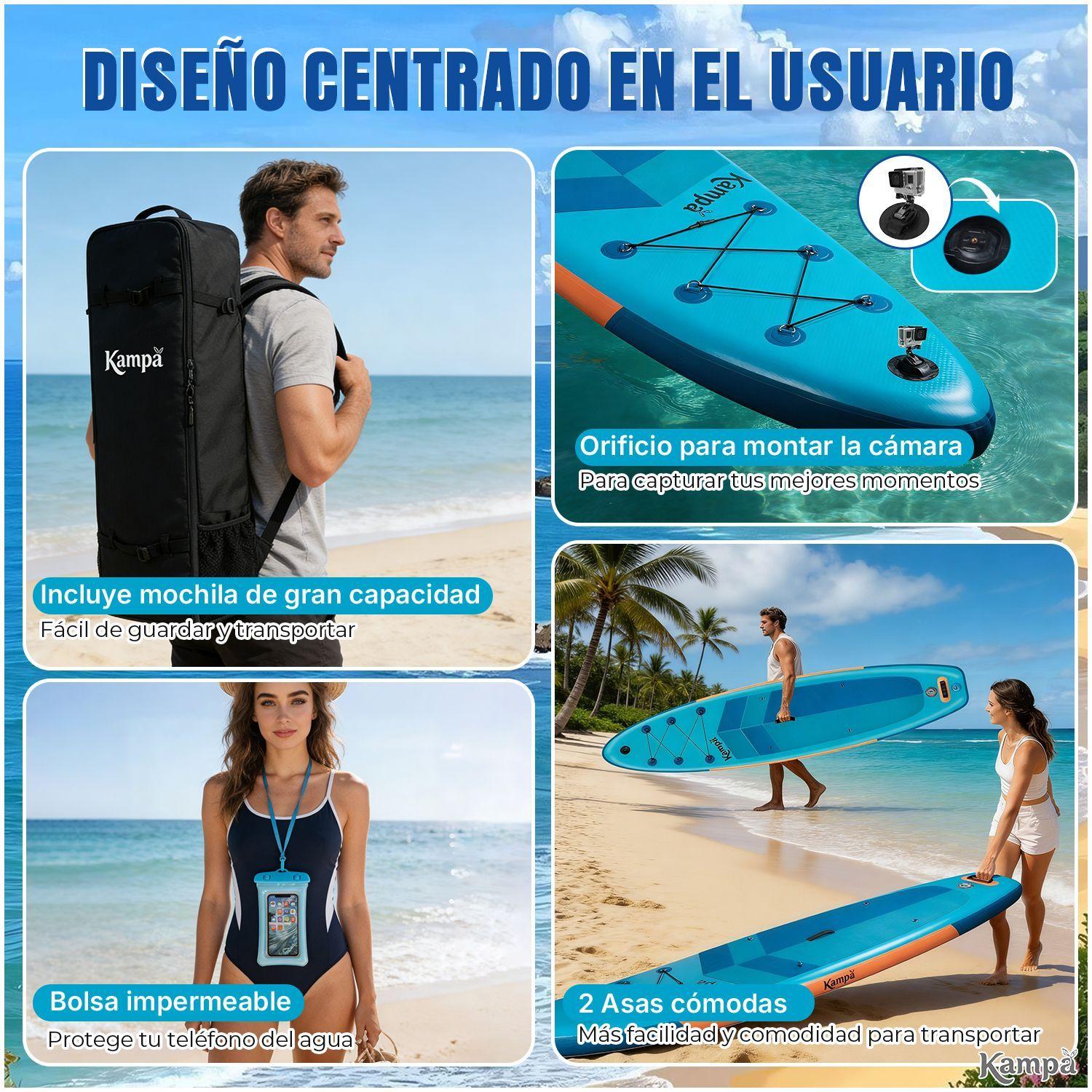 Set Tabla Stand Up Paddle Surf Inflable Azuria 320x81x15cm Oceanico-6