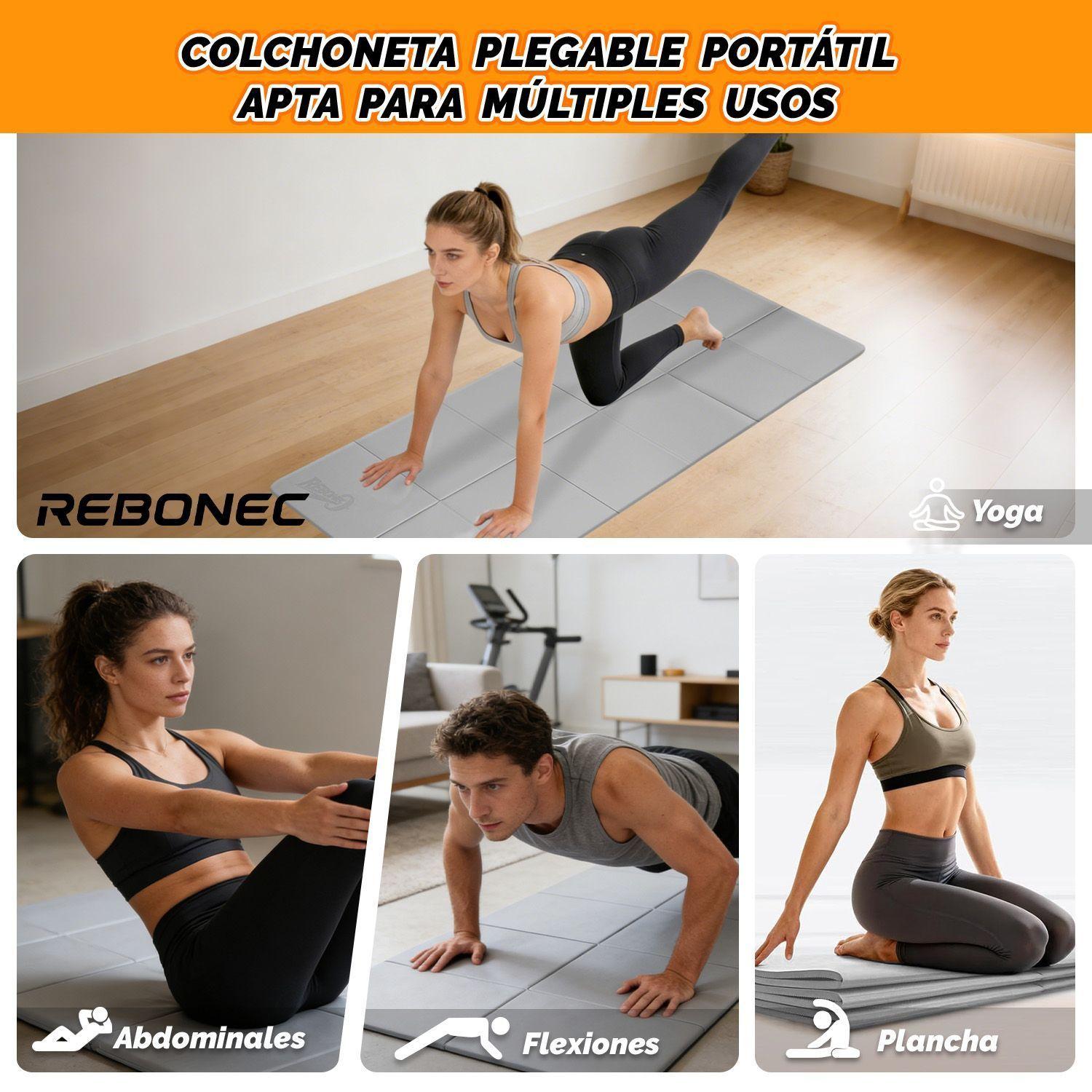 Colchoneta Mat Yoga Deportiva Plegable Tpe Grueso 8mm Bolso Gris-7