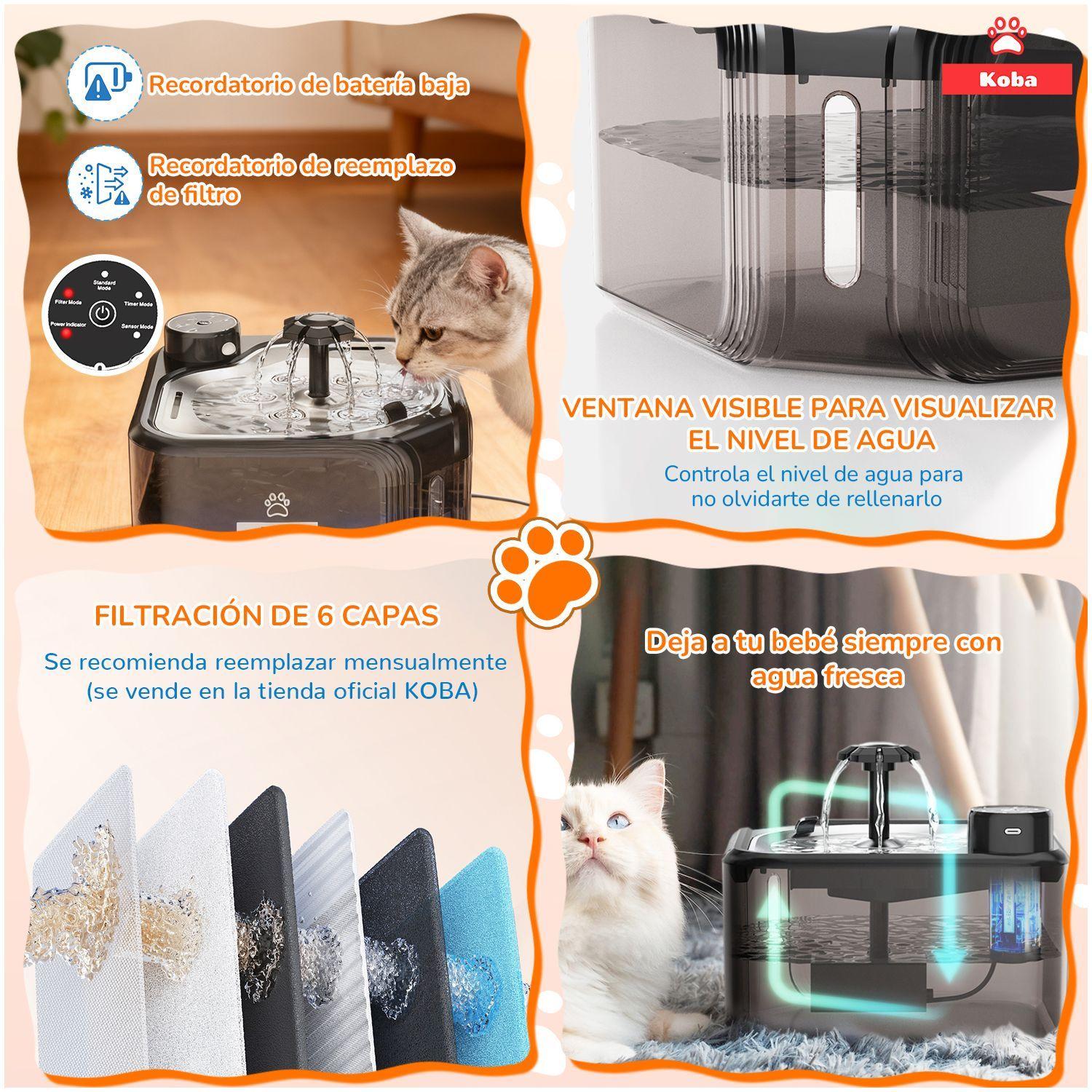 Bebedero Mascota Con Sensor Fuente Agua 2800ml Gatos Perros-7