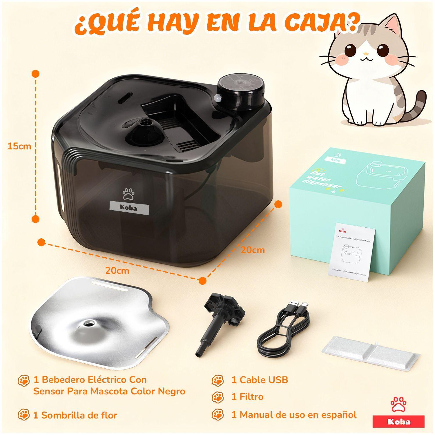 Bebedero Mascota Con Sensor Fuente Agua 2800ml Gatos Perros-9