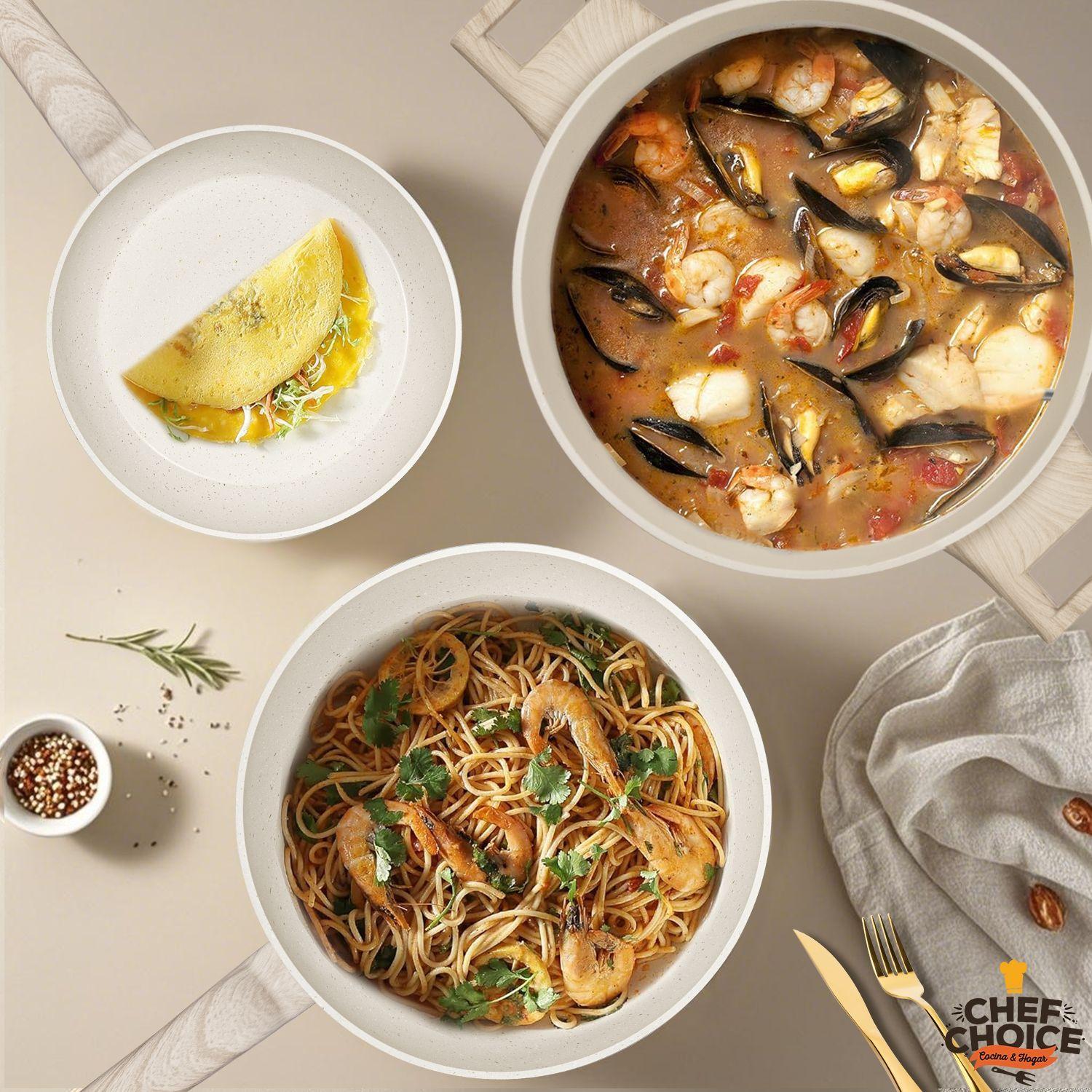 Bateria De Cocina Aluminio 38 Pcs Antiadherente Granito Color Blanco Crema-4