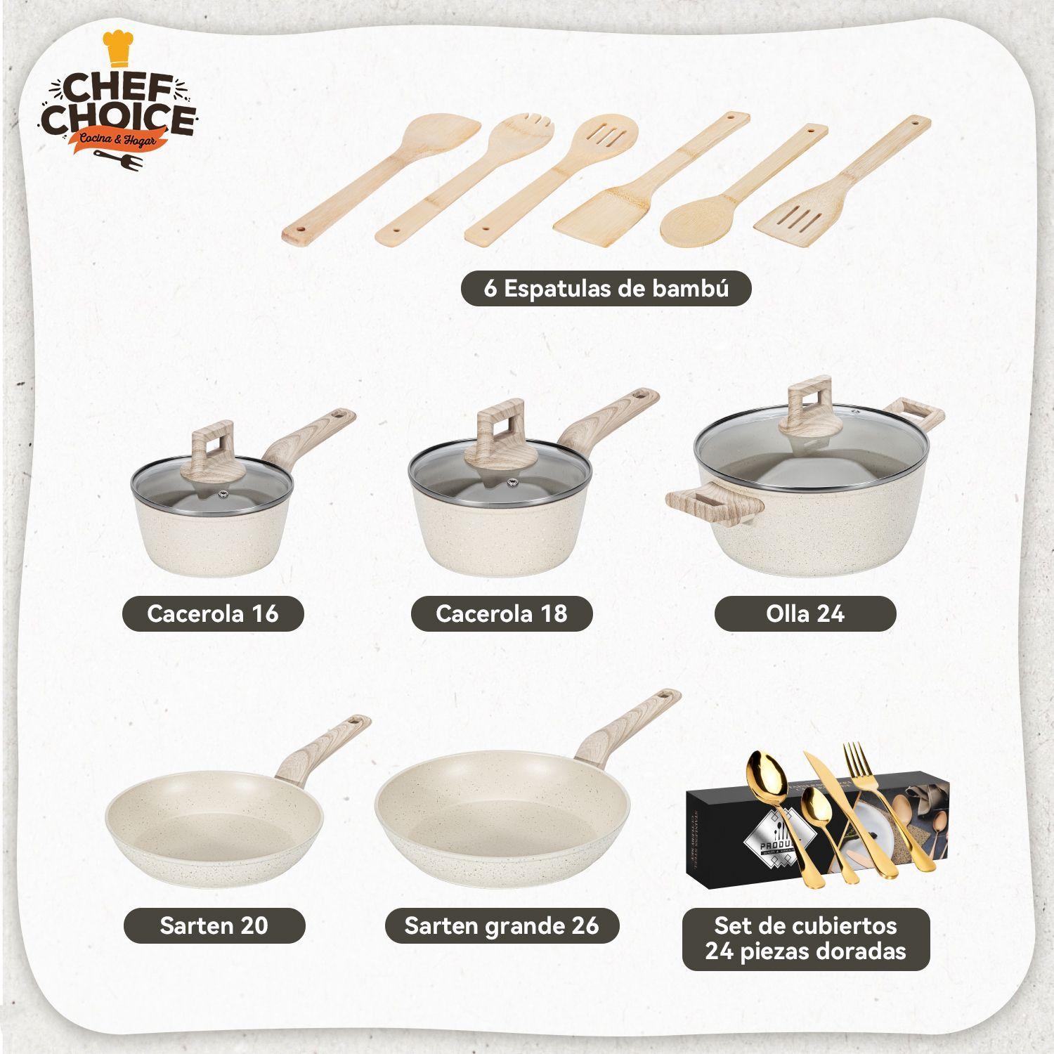 Bateria De Cocina Aluminio 38 Pcs Antiadherente Granito Color Blanco Crema-5