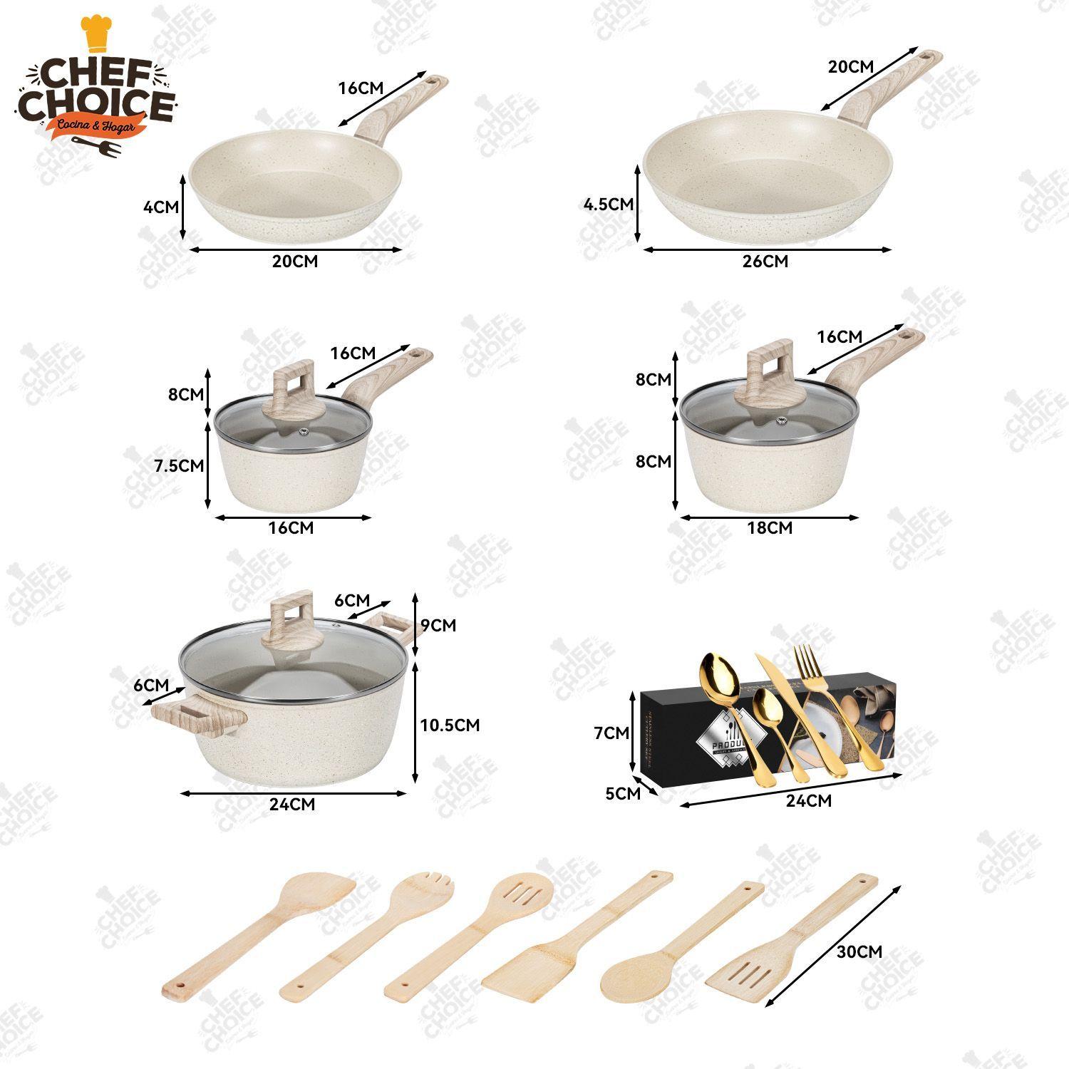 Bateria De Cocina Aluminio 38 Pcs Antiadherente Granito Color Blanco Crema-6