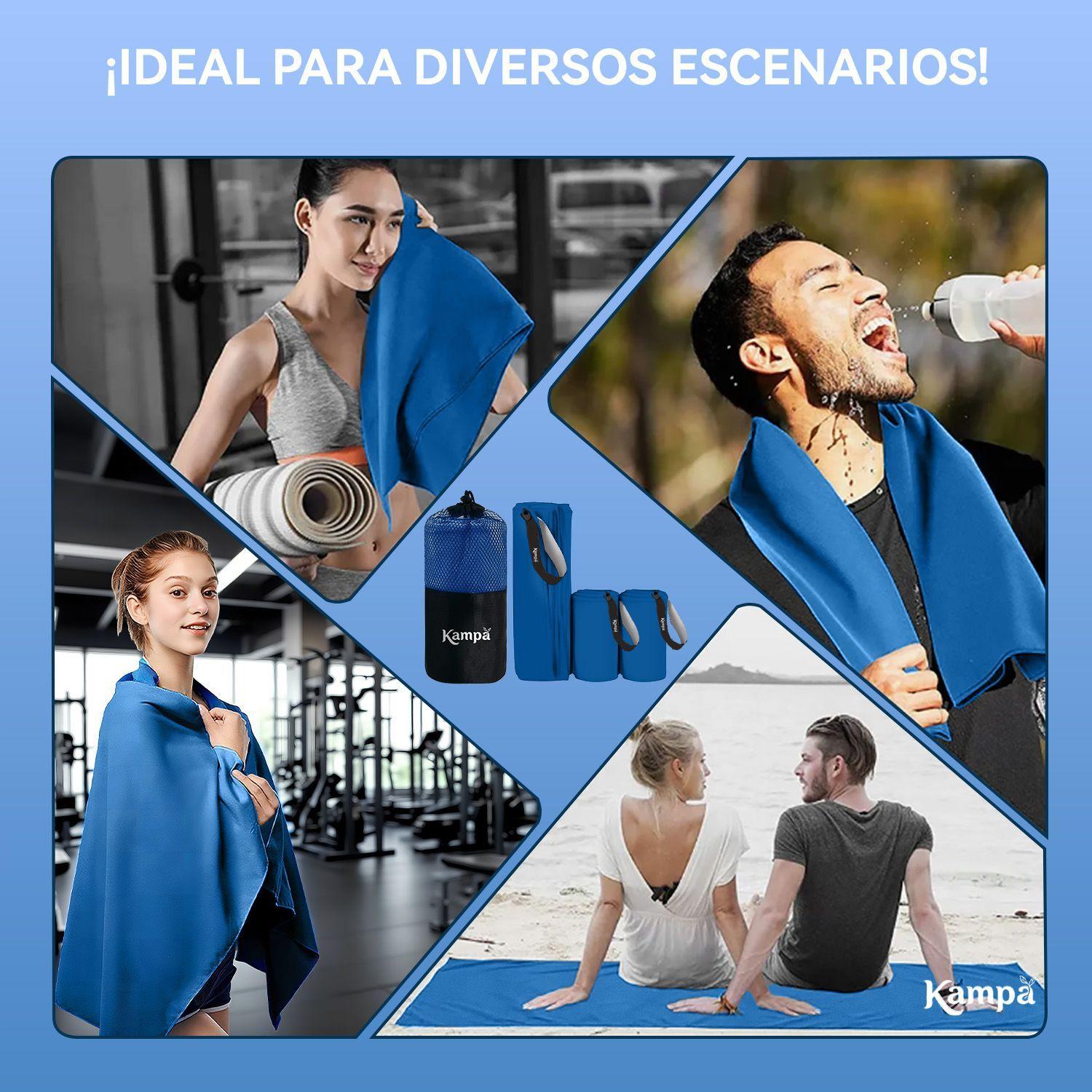 Toalla Microfibra 3pcs Secado Rapido Bano Viaje Deporte Azul-3
