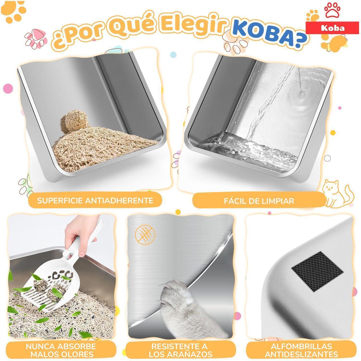 Arenero Gato Grande Bano Sanitario Acero Inox Con Pala Negro-2