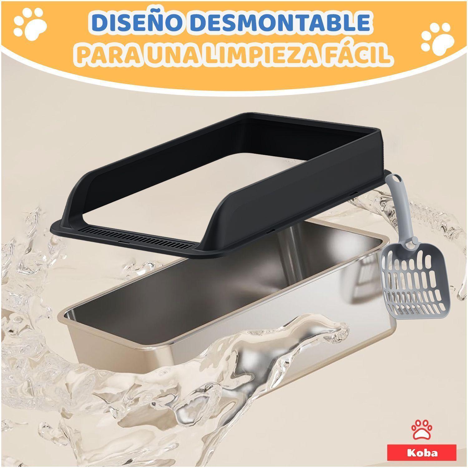 Arenero Gato Grande Bano Sanitario Acero Inox Con Pala Negro-7