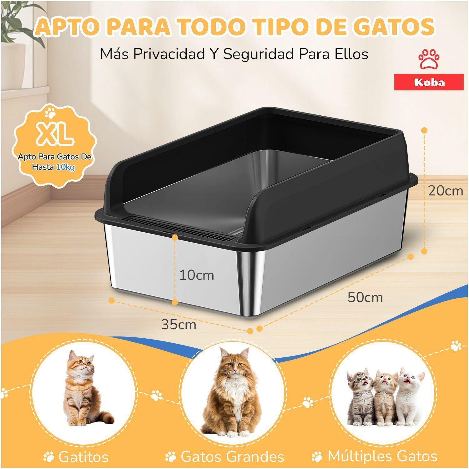 Arenero Gato Grande Bano Sanitario Acero Inox Con Pala Negro-8
