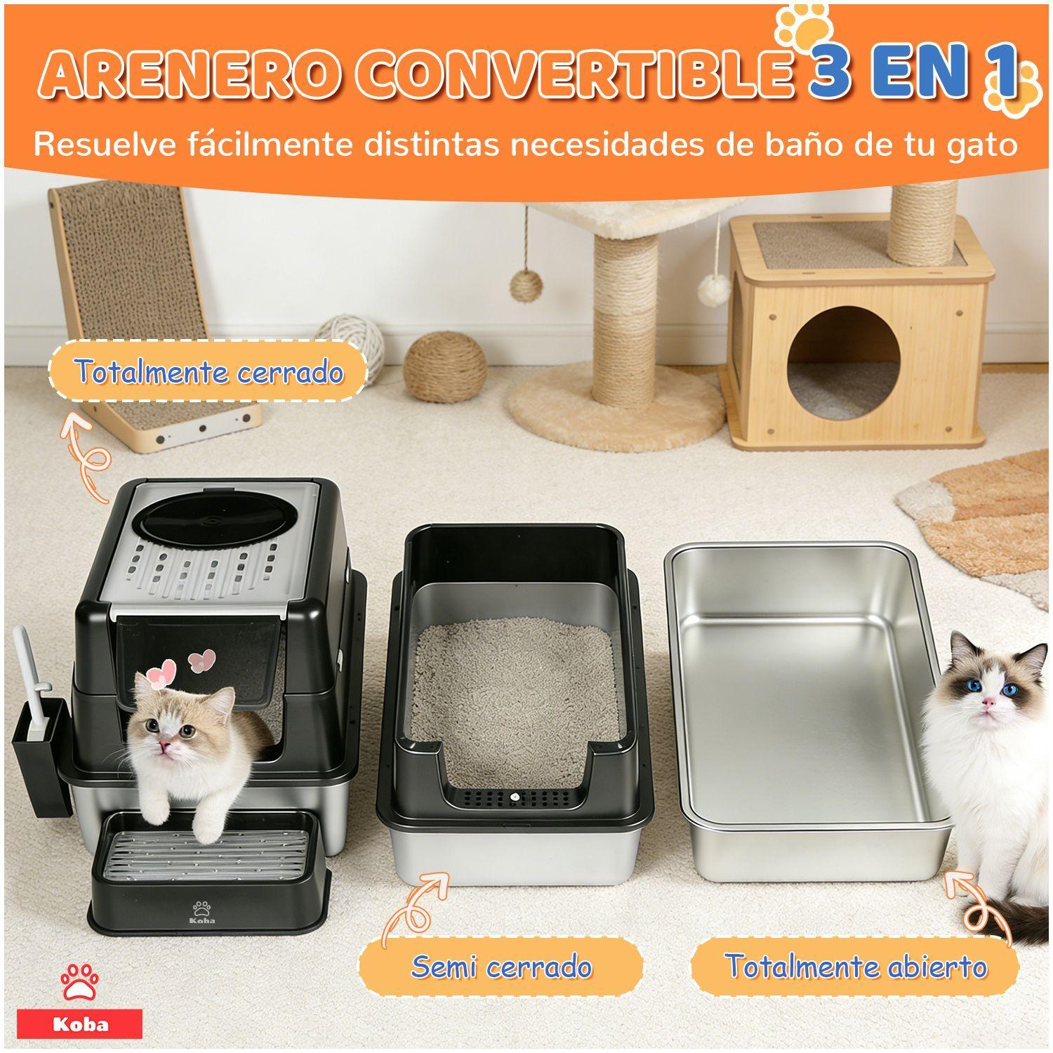 Set Arenero Gato Cerrado Bano Sanitario Michi Acero Inox Xxl-3