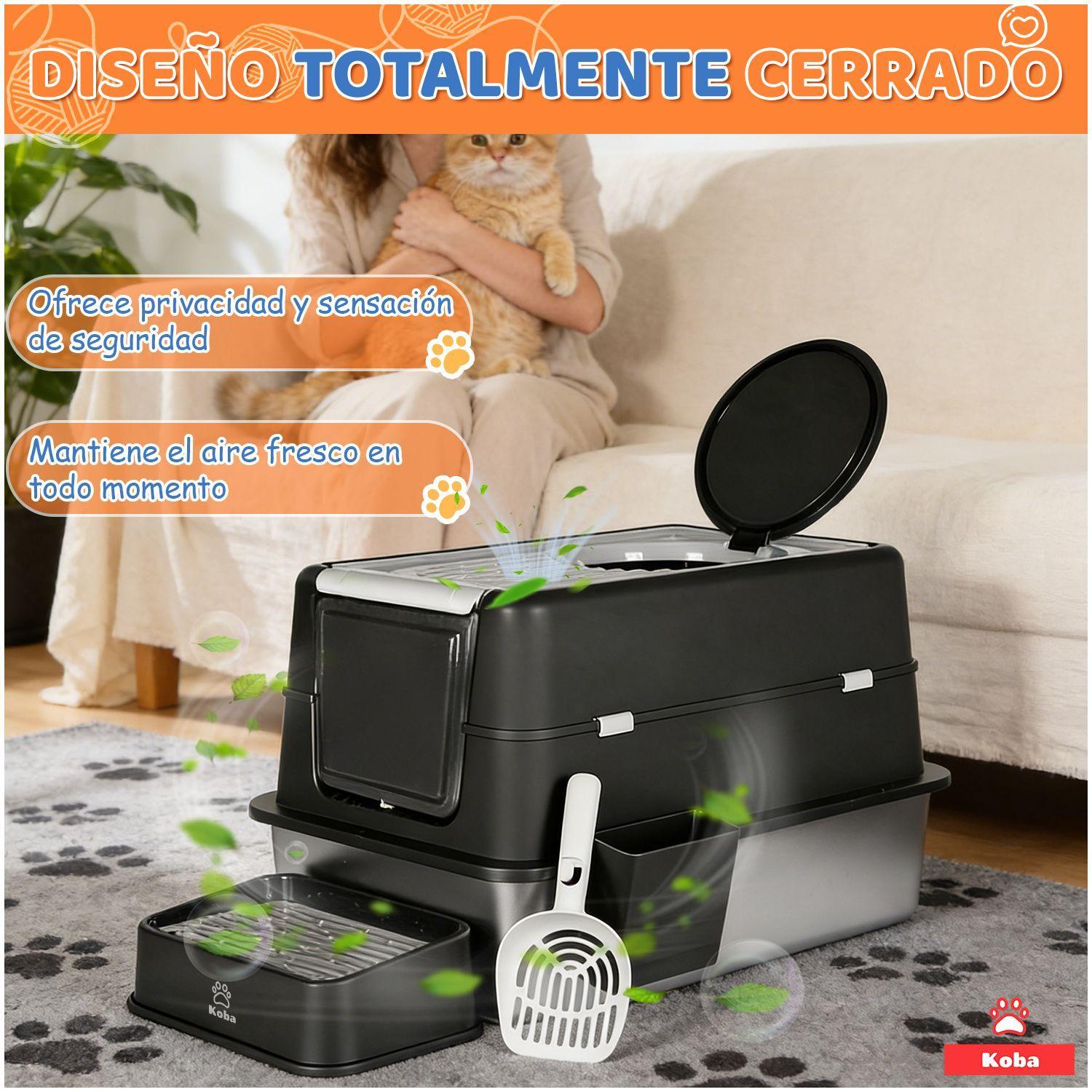 Set Arenero Gato Cerrado Bano Sanitario Michi Acero Inox Xxl-4