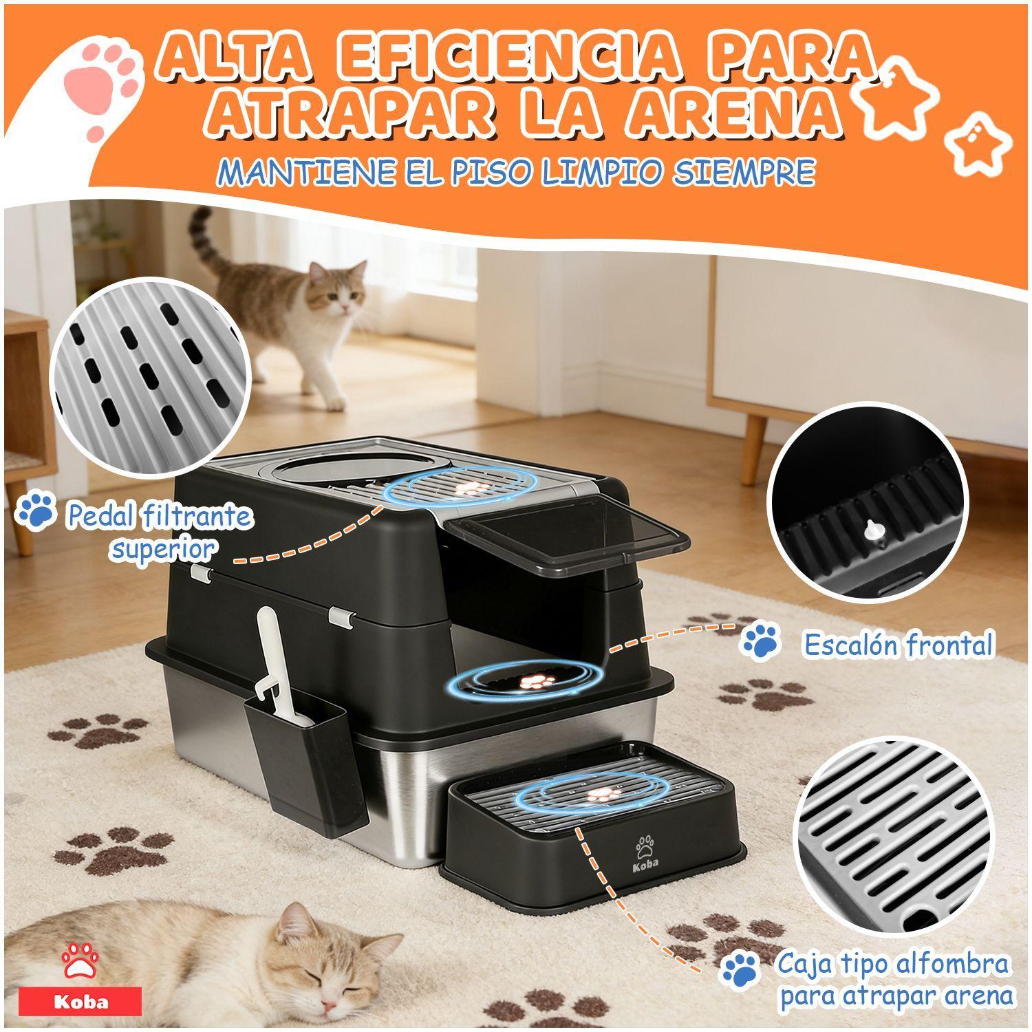 Set Arenero Gato Cerrado Bano Sanitario Michi Acero Inox Xxl-6