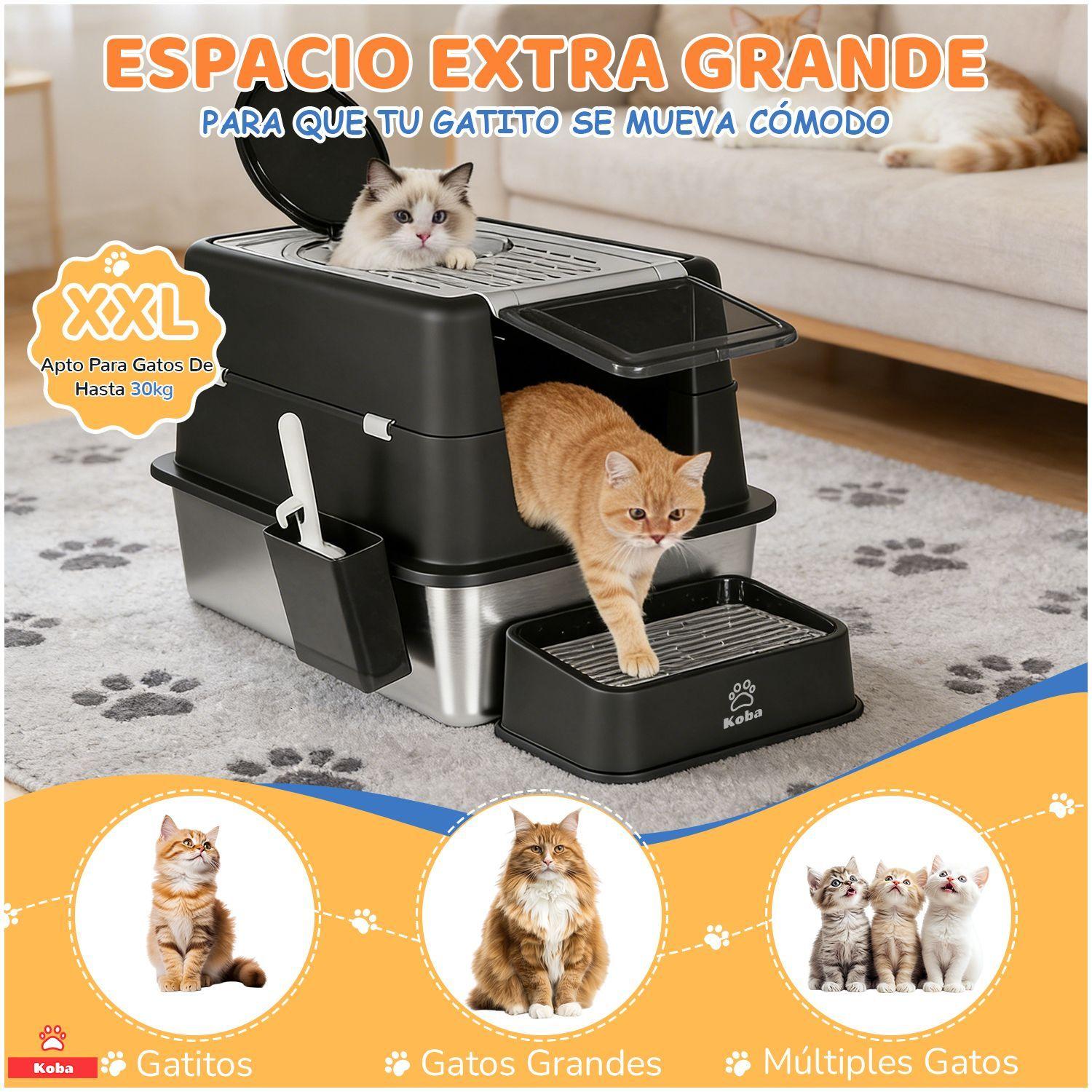 Set Arenero Gato Cerrado Bano Sanitario Michi Acero Inox Xxl-8