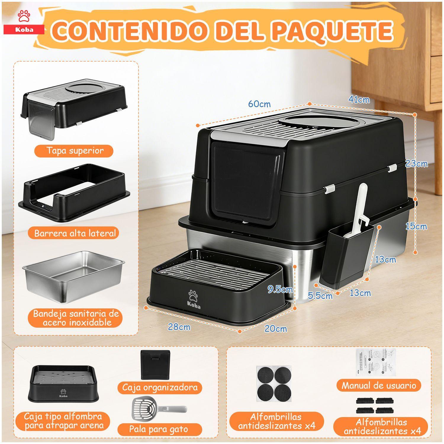 Set Arenero Gato Cerrado Bano Sanitario Michi Acero Inox Xxl-9