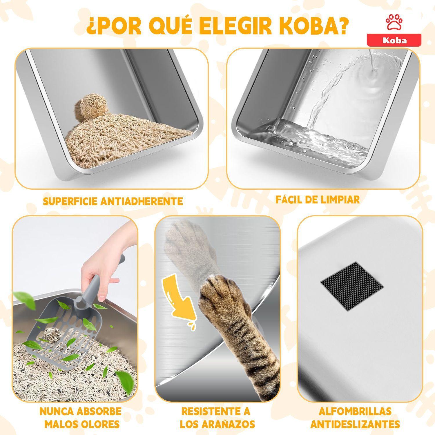 Arenero Gatos Grande Bano Sanitario Acero Inox Con Pala Gris-2