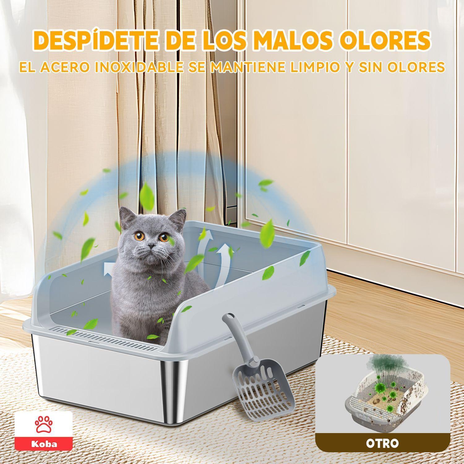 Arenero Gatos Grande Bano Sanitario Acero Inox Con Pala Gris-3
