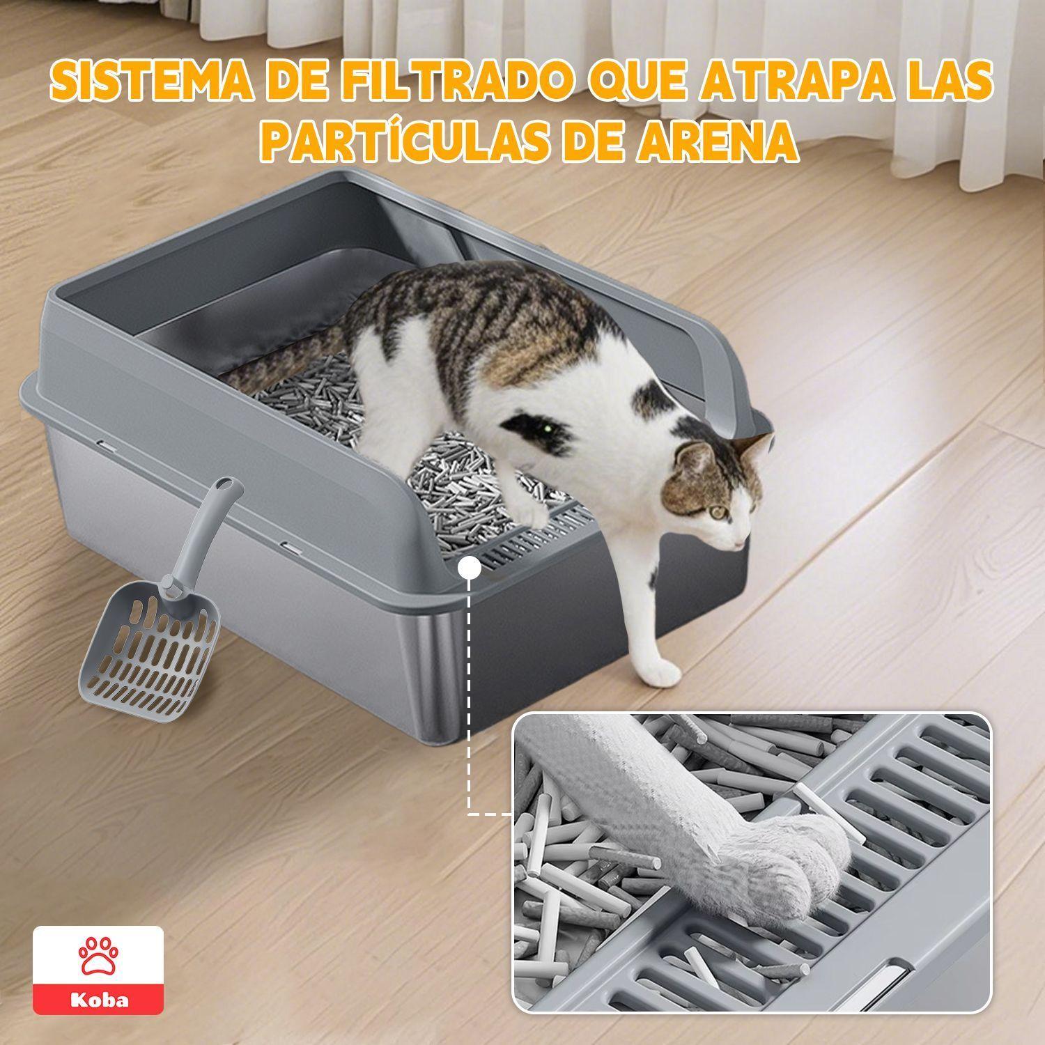 Arenero Gatos Grande Bano Sanitario Acero Inox Con Pala Gris-4
