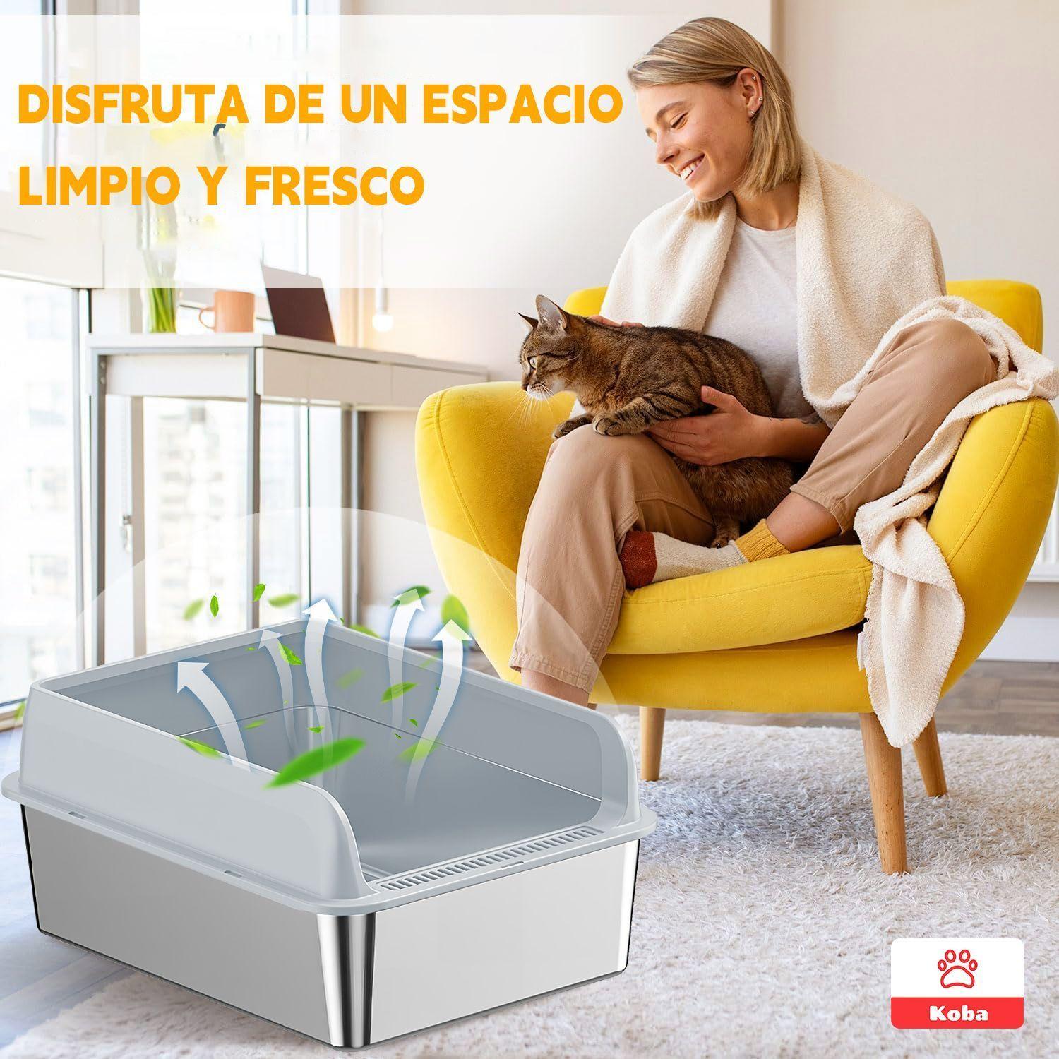 Arenero Gatos Grande Bano Sanitario Acero Inox Con Pala Gris-5