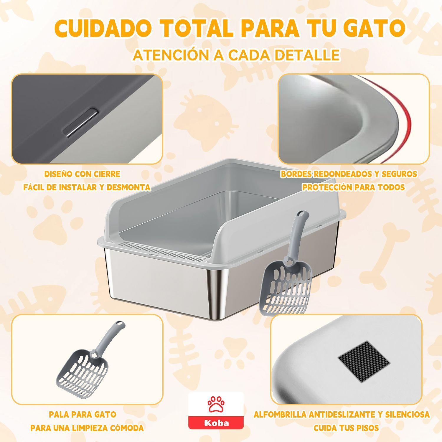 Arenero Gatos Grande Bano Sanitario Acero Inox Con Pala Gris-6