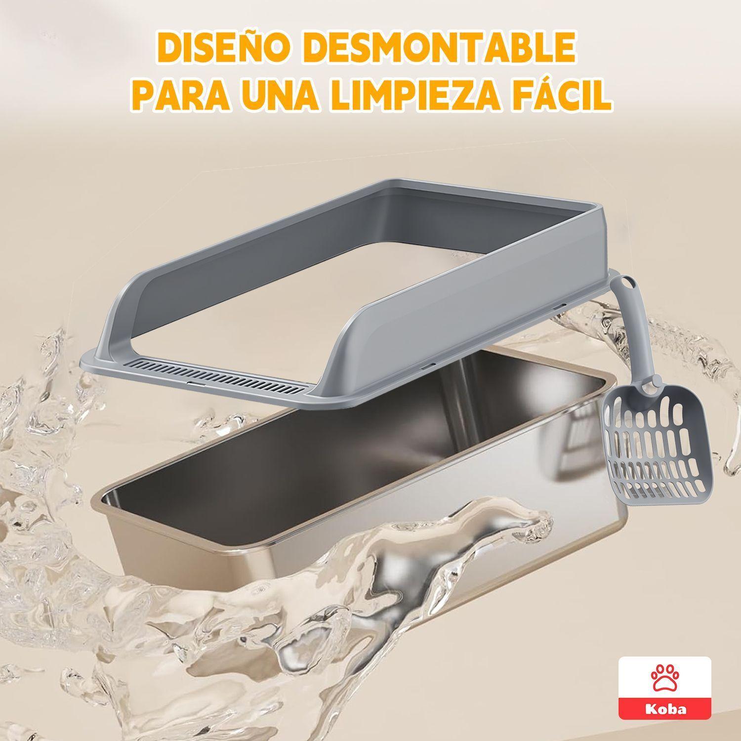 Arenero Gatos Grande Bano Sanitario Acero Inox Con Pala Gris-7