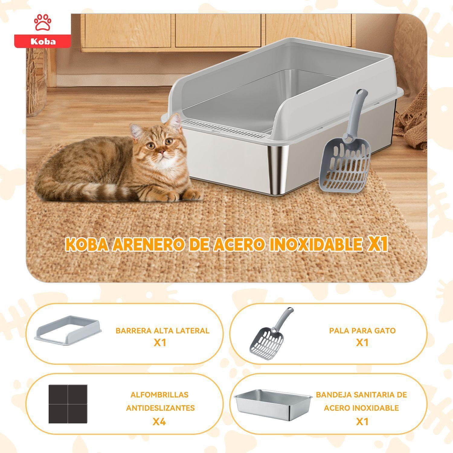 Arenero Gatos Grande Bano Sanitario Acero Inox Con Pala Gris-8