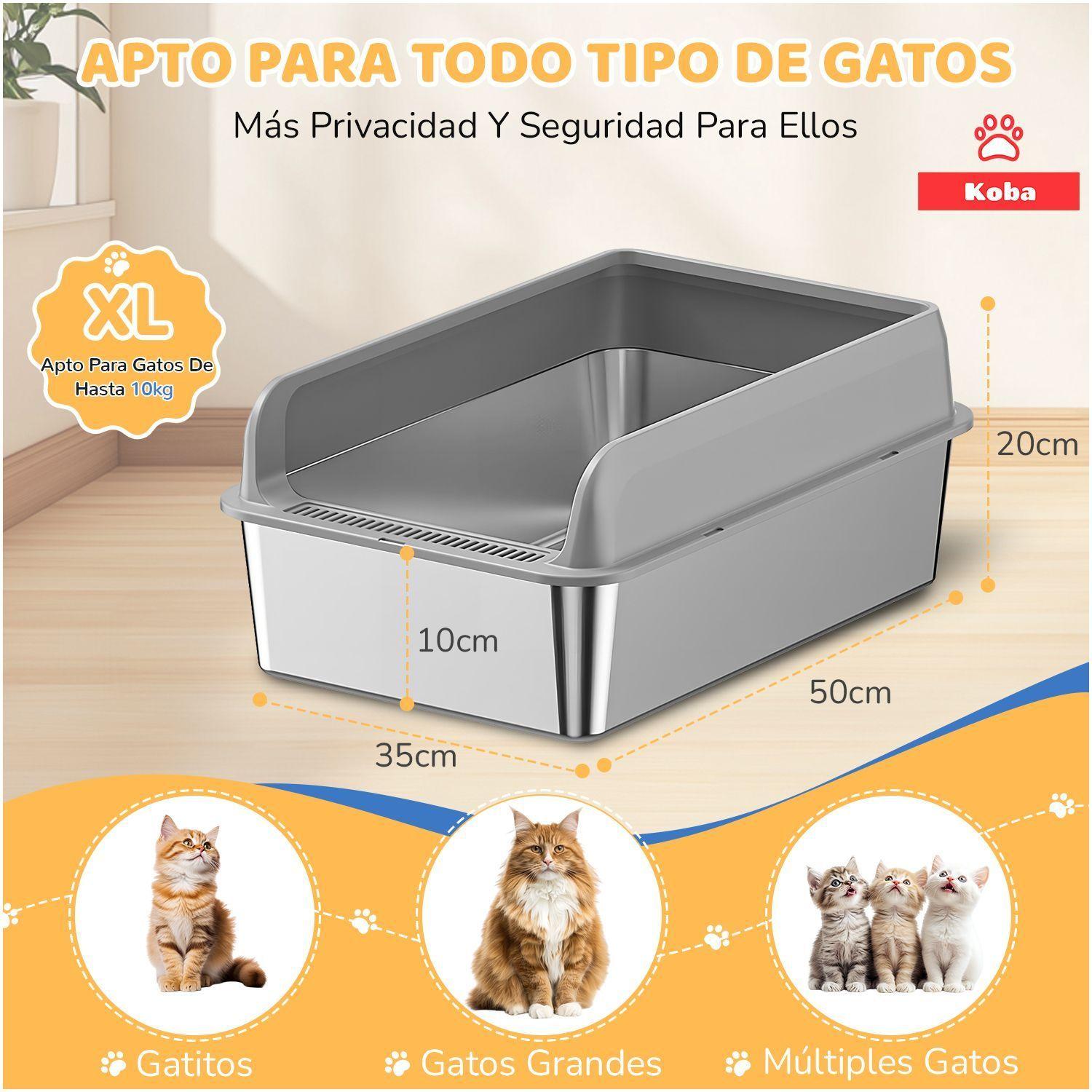 Arenero Gatos Grande Bano Sanitario Acero Inox Con Pala Gris-9