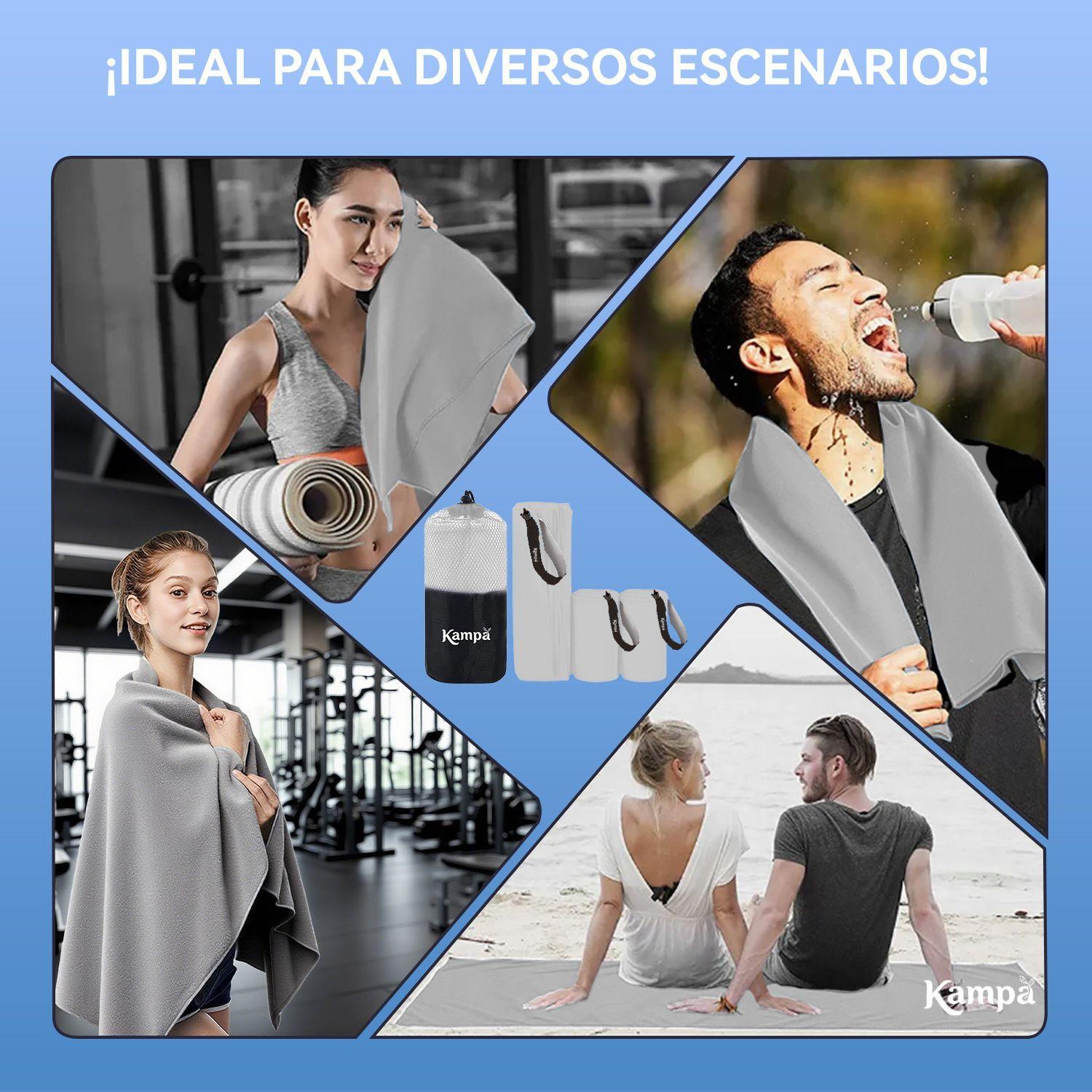 Toalla Microfibra 3pcs Secado Rapido Bano Viaje Deporte Gris-3