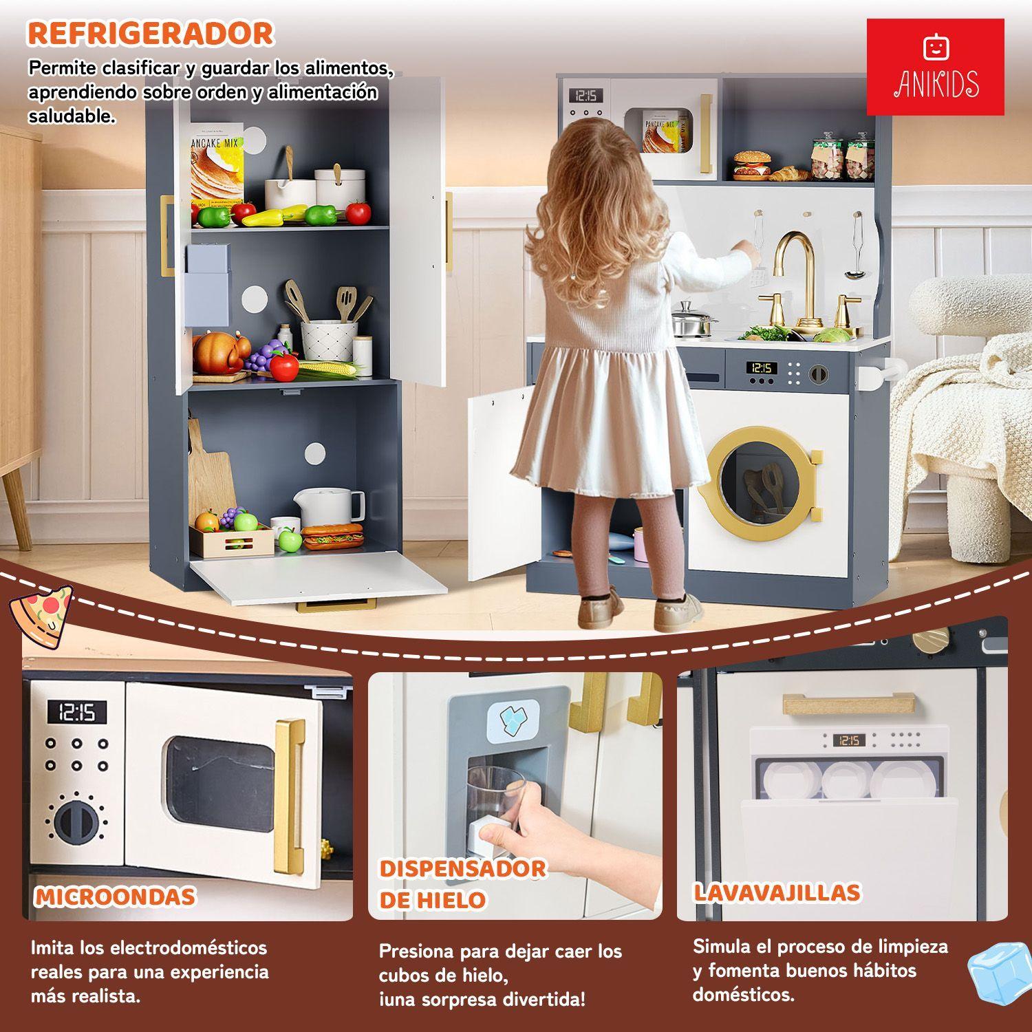 Cocina De Juguete Infantil De Madera Extra Grande 100x89cm Negro con Crema-3