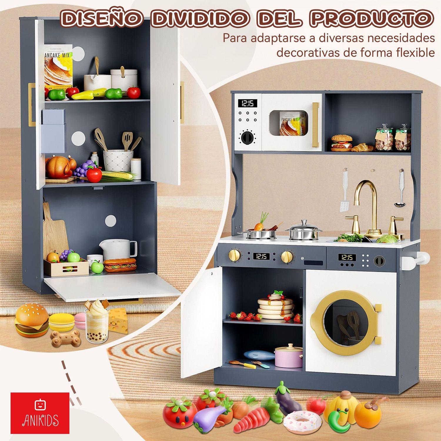 Cocina De Juguete Infantil De Madera Extra Grande 100x89cm Negro con Crema-4