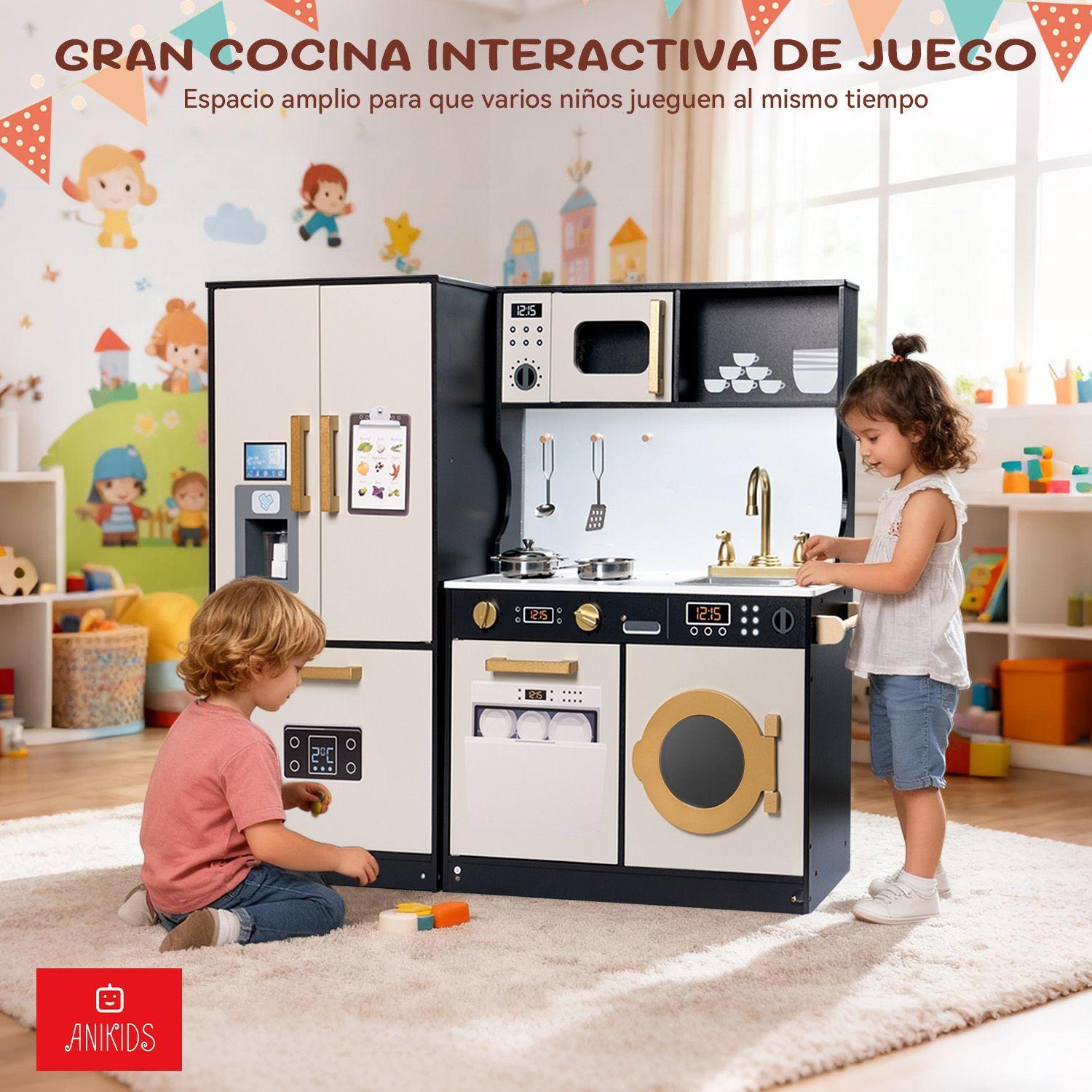 Cocina De Juguete Infantil De Madera Extra Grande 100x89cm Negro con Crema-6