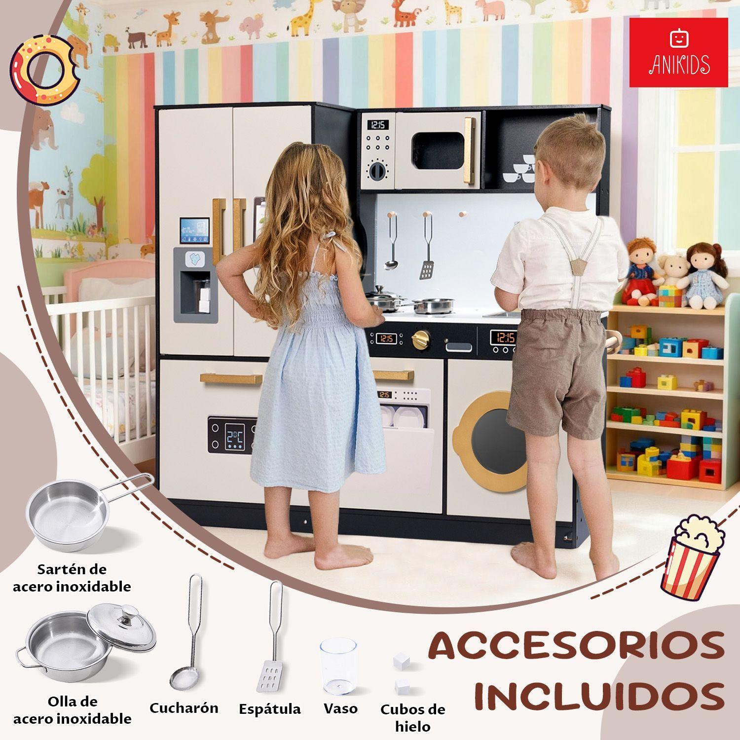 Cocina De Juguete Infantil De Madera Extra Grande 100x89cm Negro con Crema-7