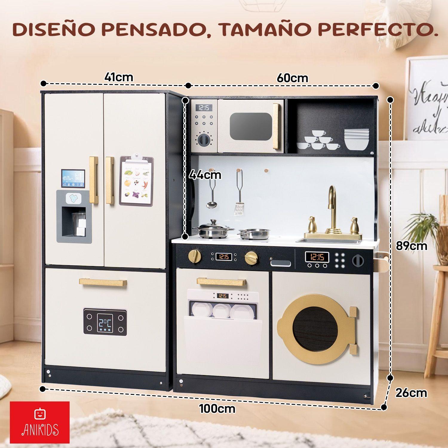 Cocina De Juguete Infantil De Madera Extra Grande 100x89cm Negro con Crema-9