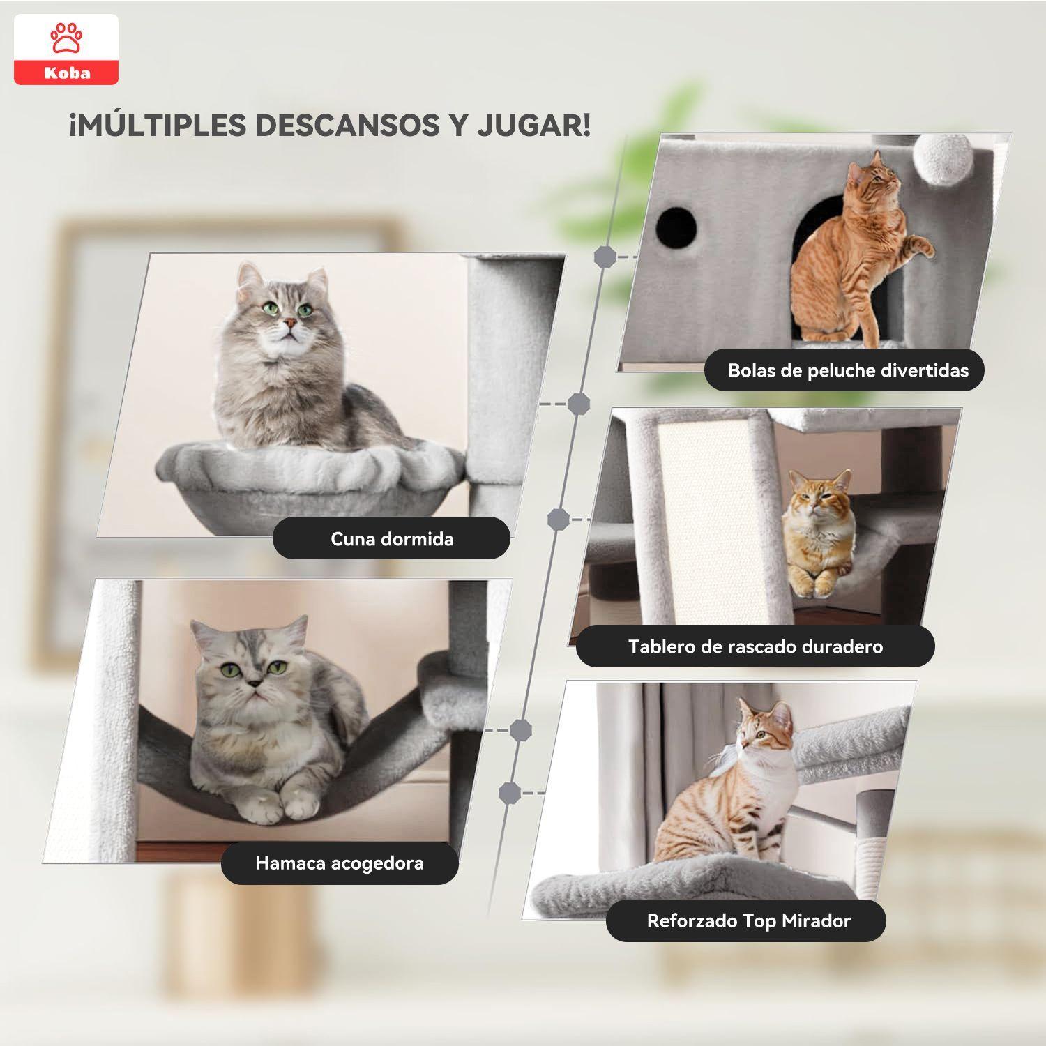 Torre Rascador Para Gatos Casa De Michis Multifuncional Enorme Altura 164cm Color Gris-3